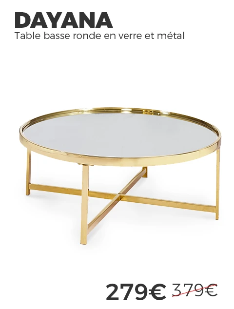 dayana table basse ronde en verre et metal dore