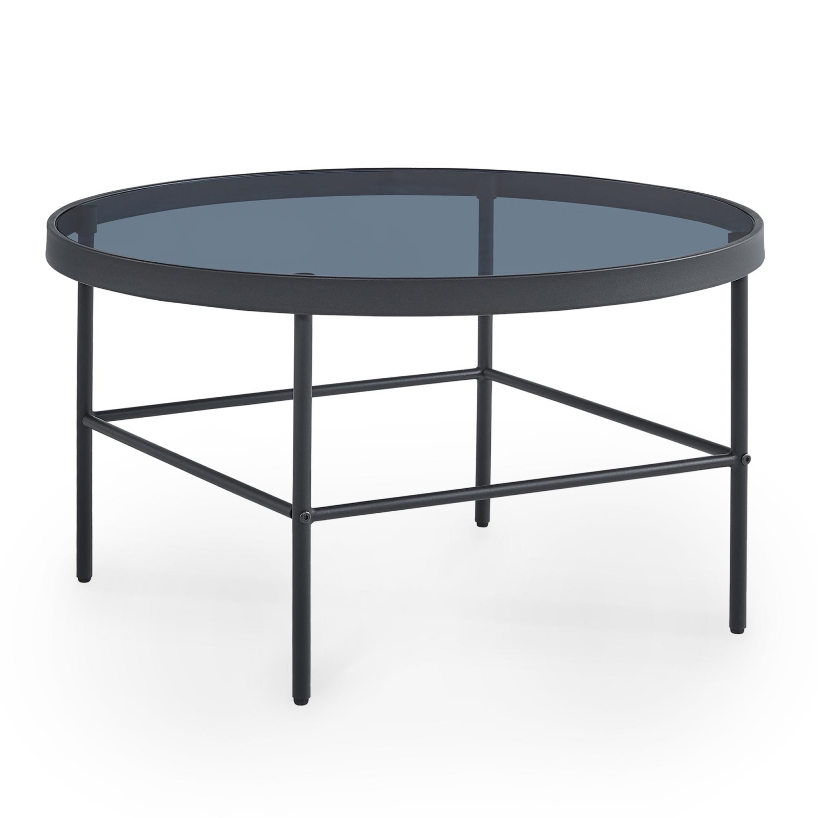 Table basse ronde en verre et métal noir design