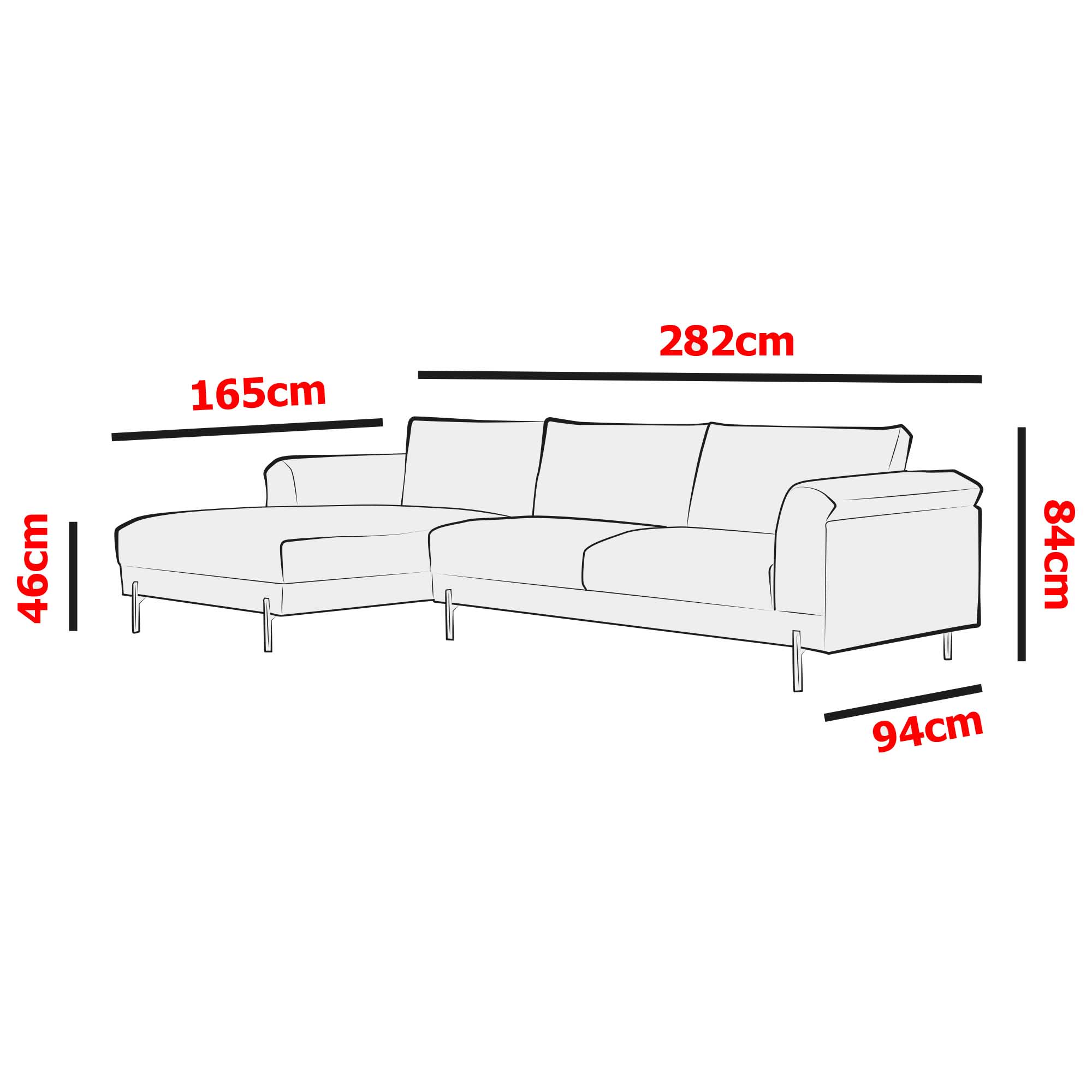 Canapé d'angle en tissu gris foncé - Angle gauche