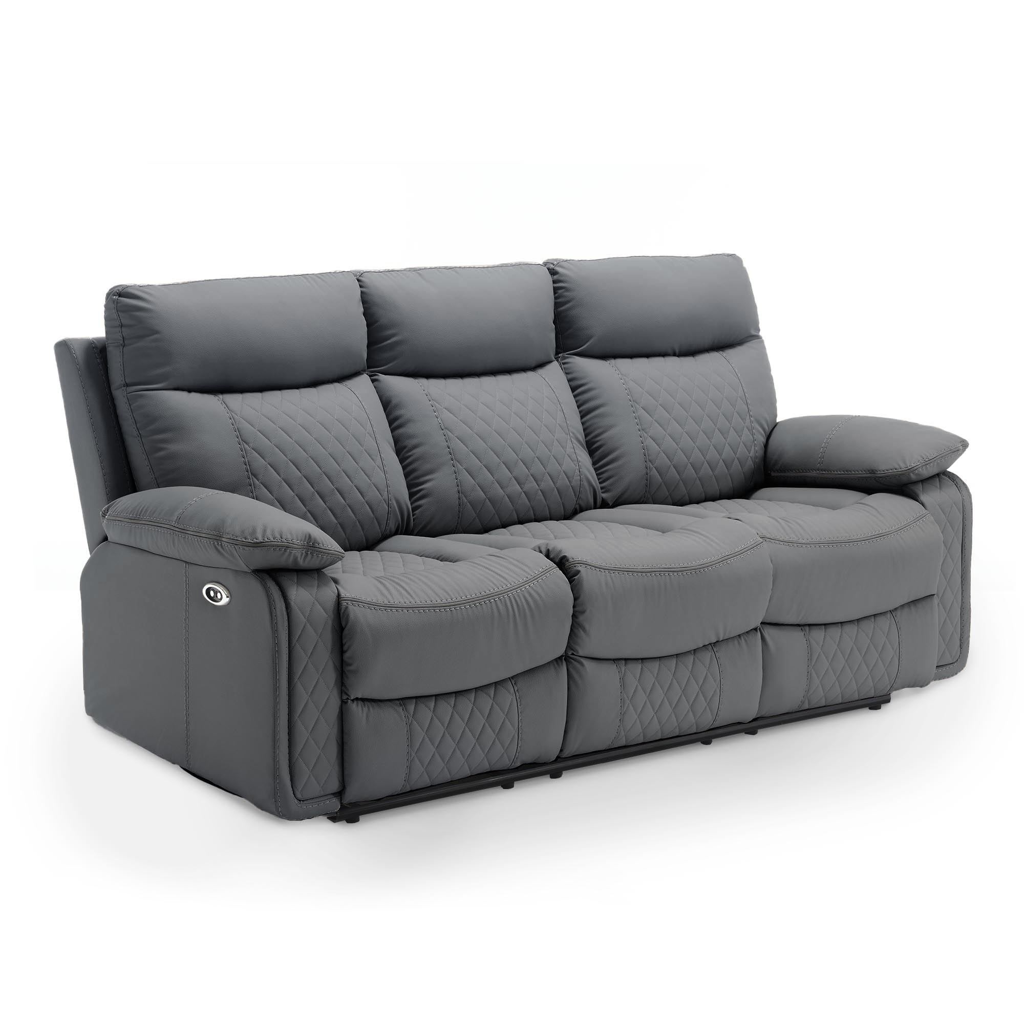 Canapé 3 places relax électrique en simili cuir gris foncé