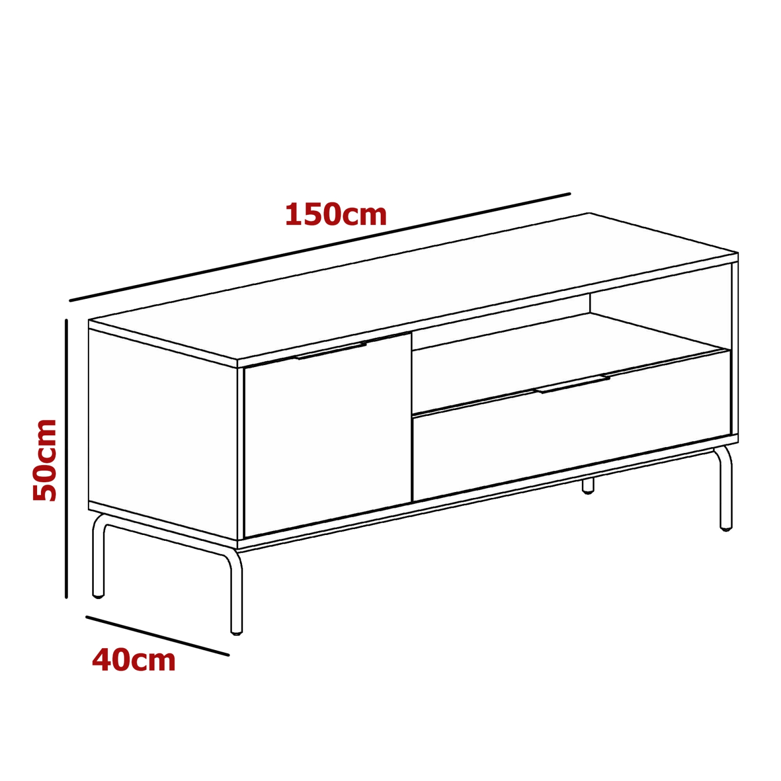 Meuble TV en bois et métal 1 tiroir 1 porte