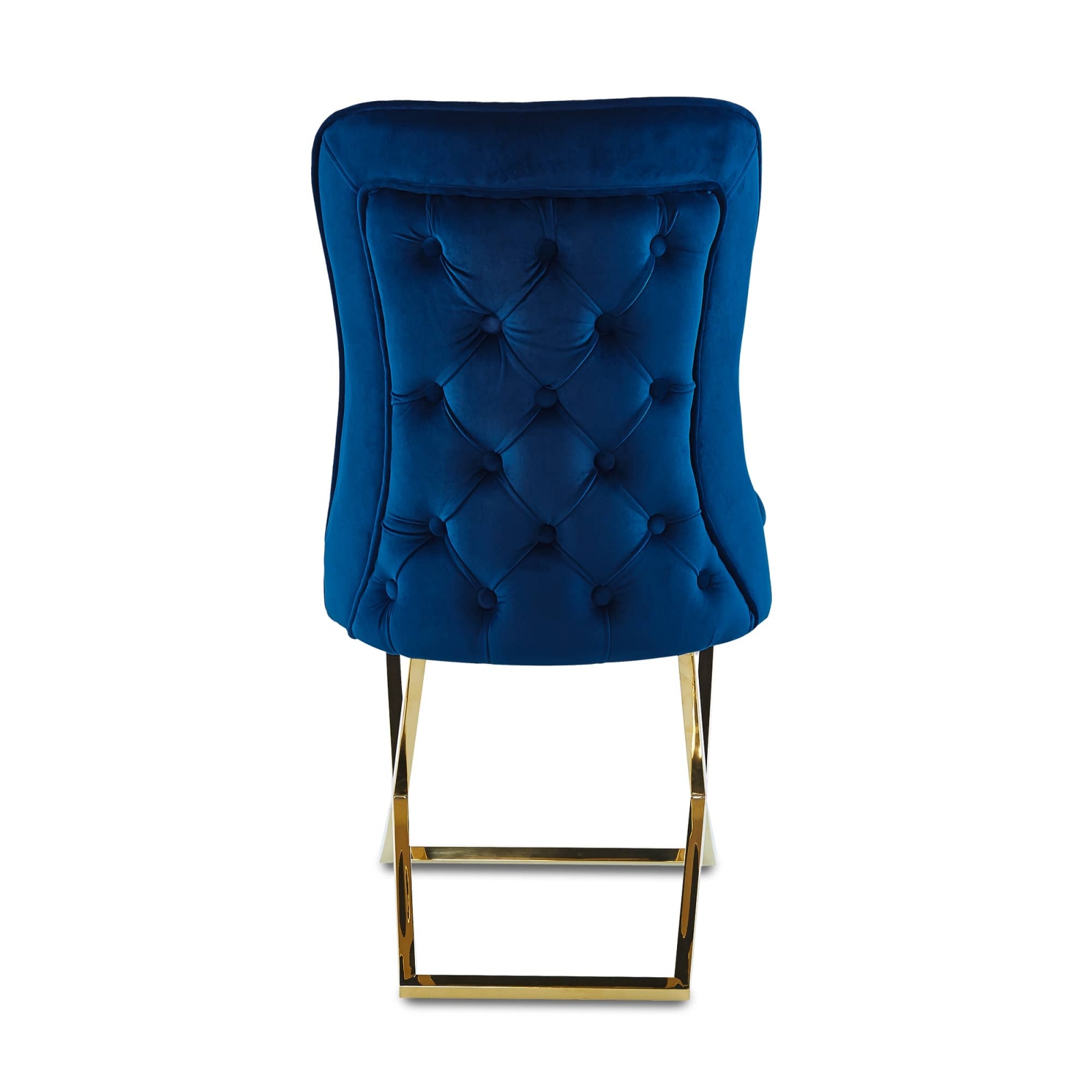 Lot de 2 chaises en velours bleu pieds en métal doré