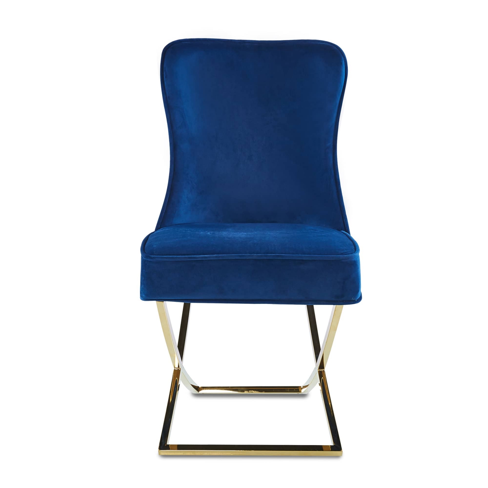 Lot de 2 chaises en velours bleu pieds en métal doré