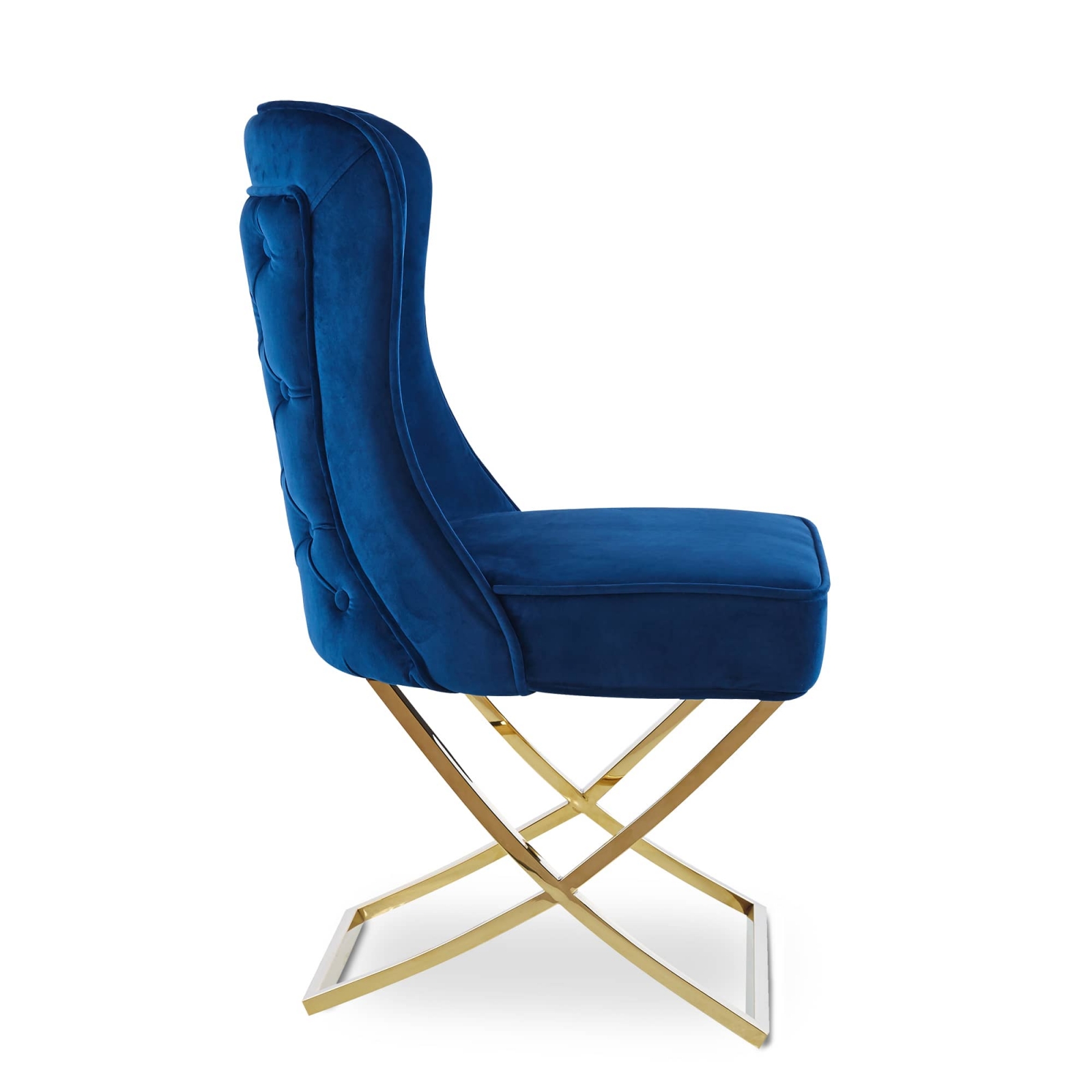 Lot de 2 chaises en velours bleu pieds en métal doré