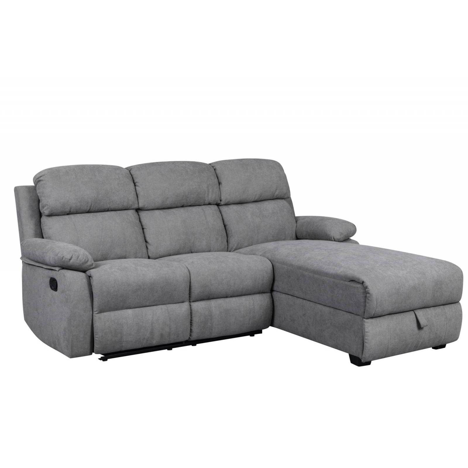 Canapé d'angle relax gris angle droit avec méridienne et coffre de rangement