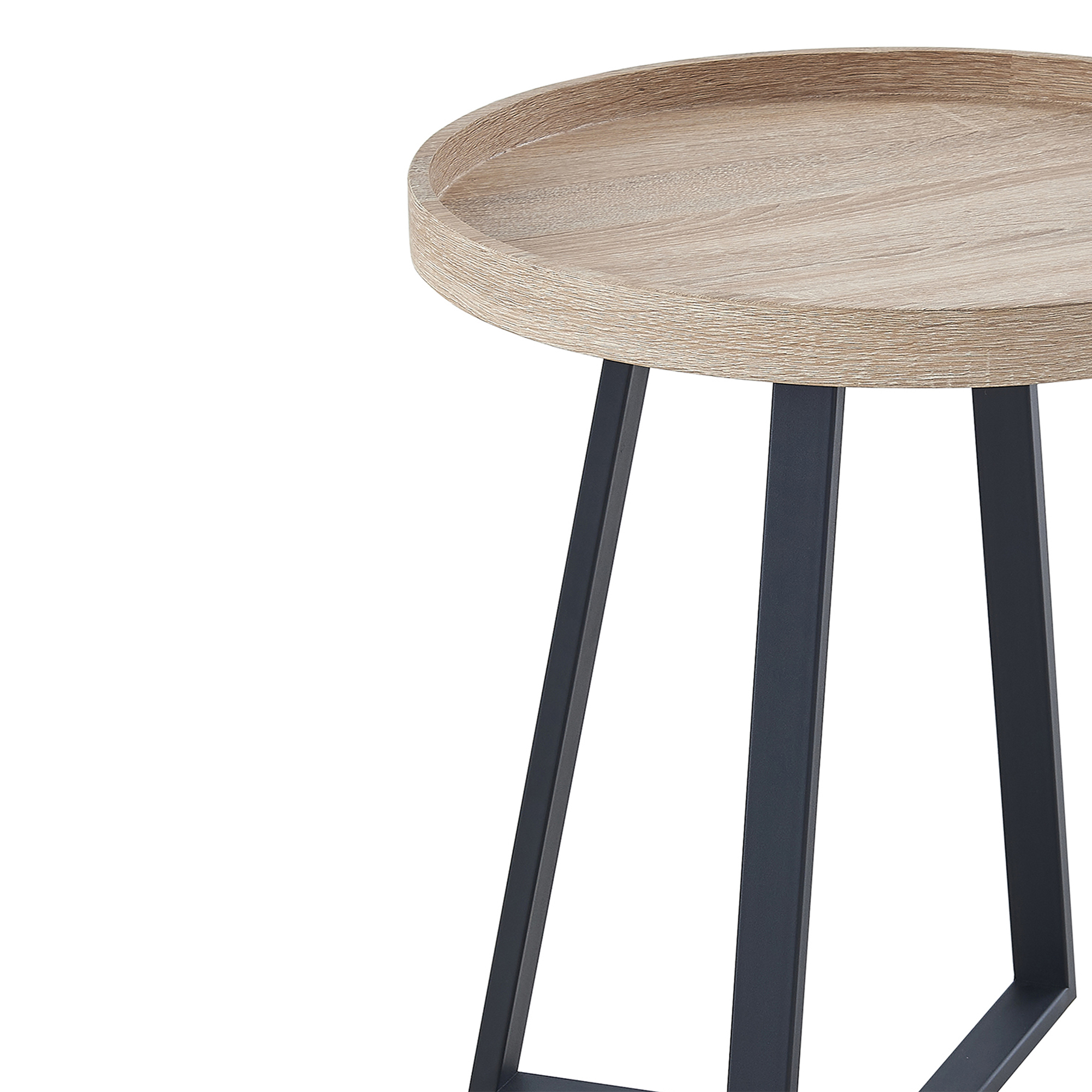 Table d'appoint ronde en bois clair piètement en métal noir