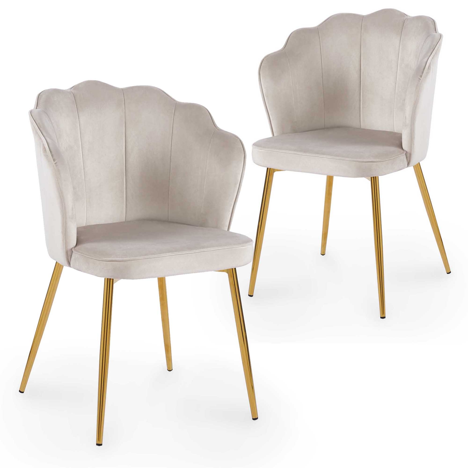 Lot de 2 chaises SHELL velours beige sable design coquillage
