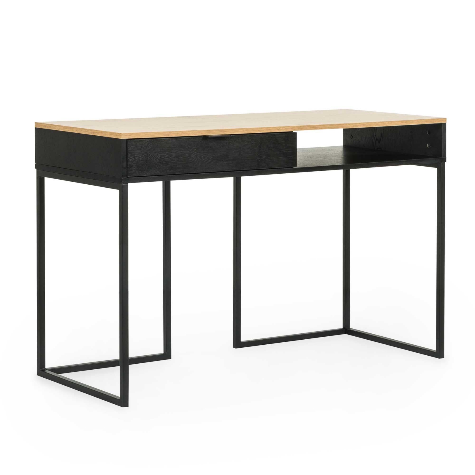 Bureau console industriel avec tiroir en bois et métal