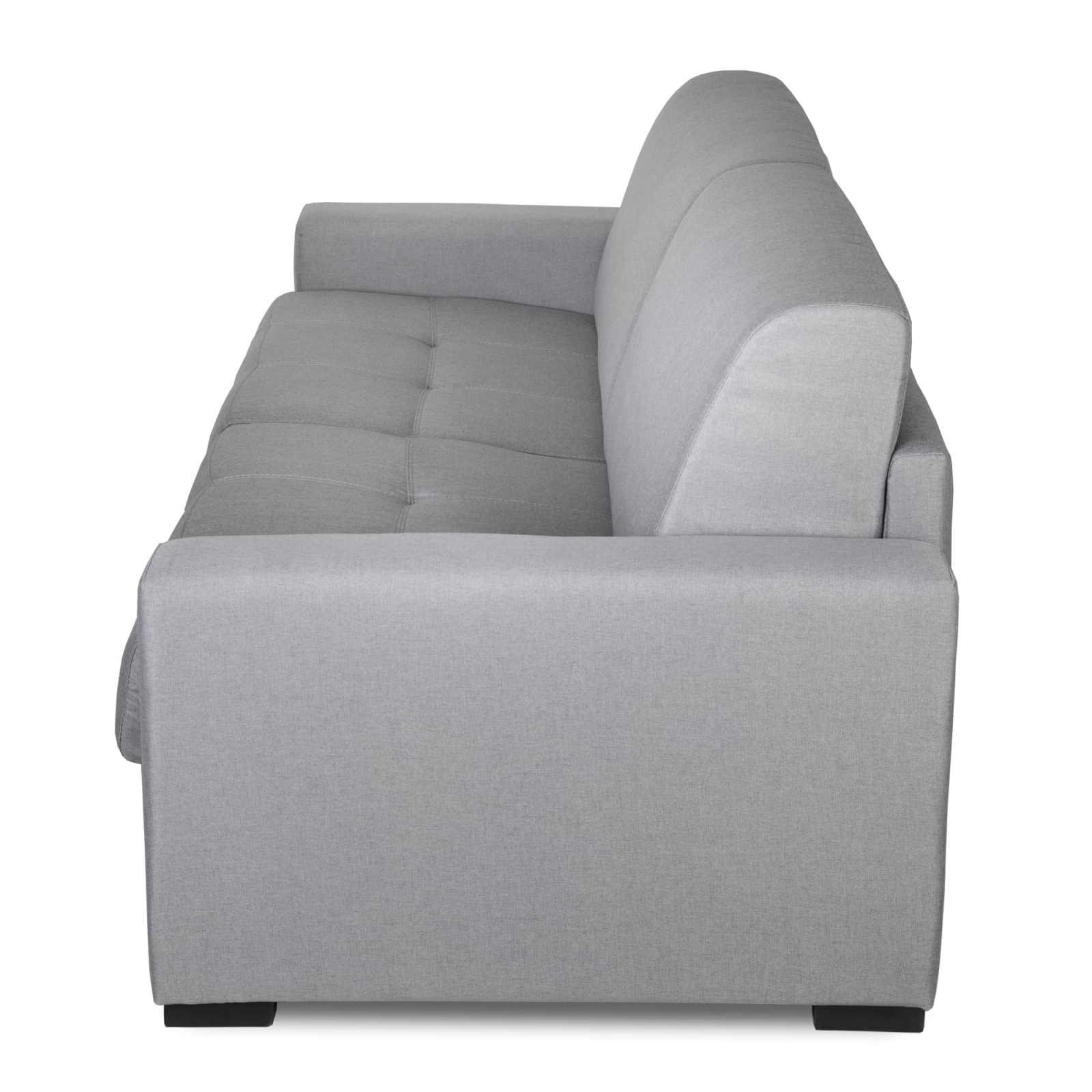 Canapé convertible 3 places en tissu gris clair ouverture express matelas 14 cm