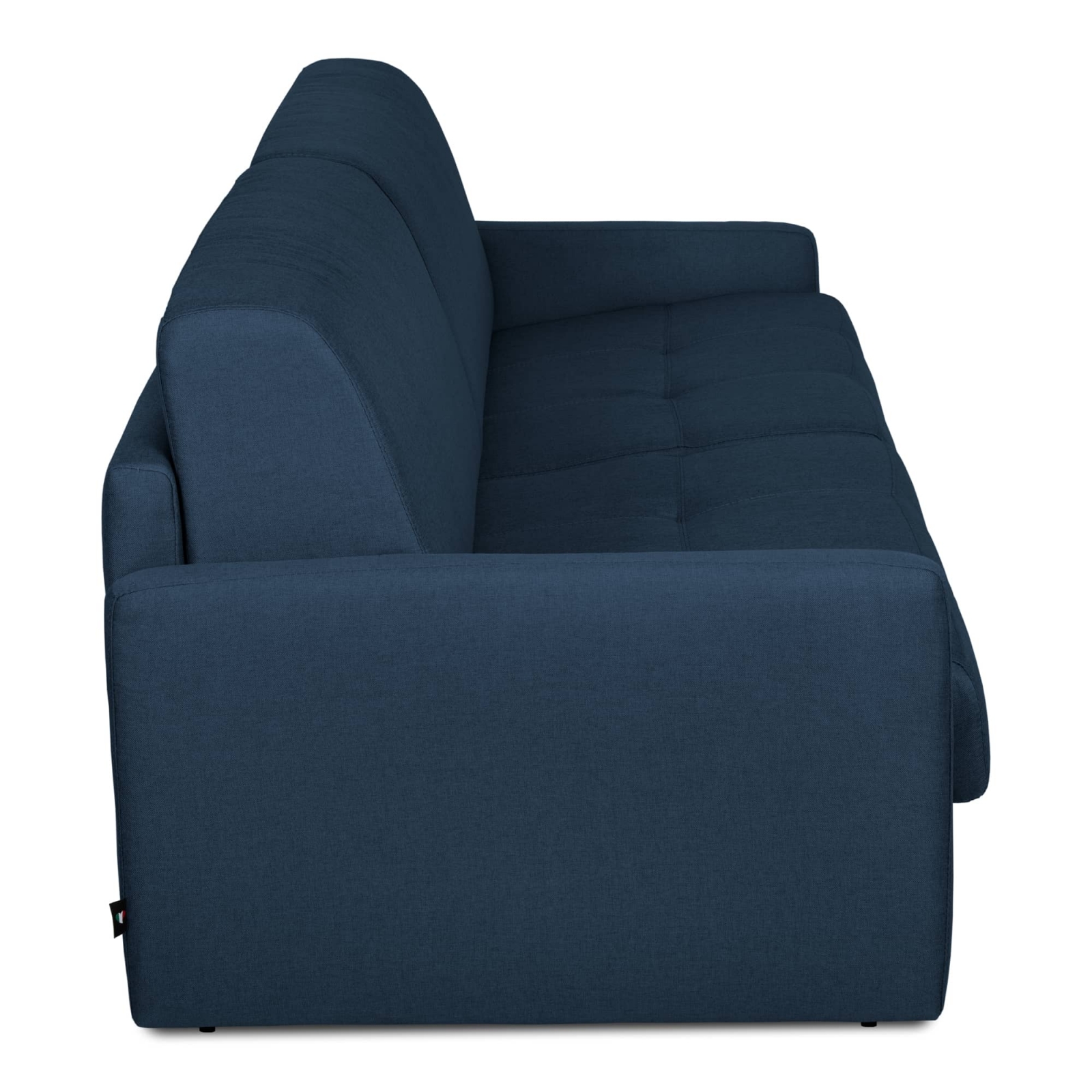 Canapé convertible 3 places en tissu bleu denim ouverture express, accoudoirs slim