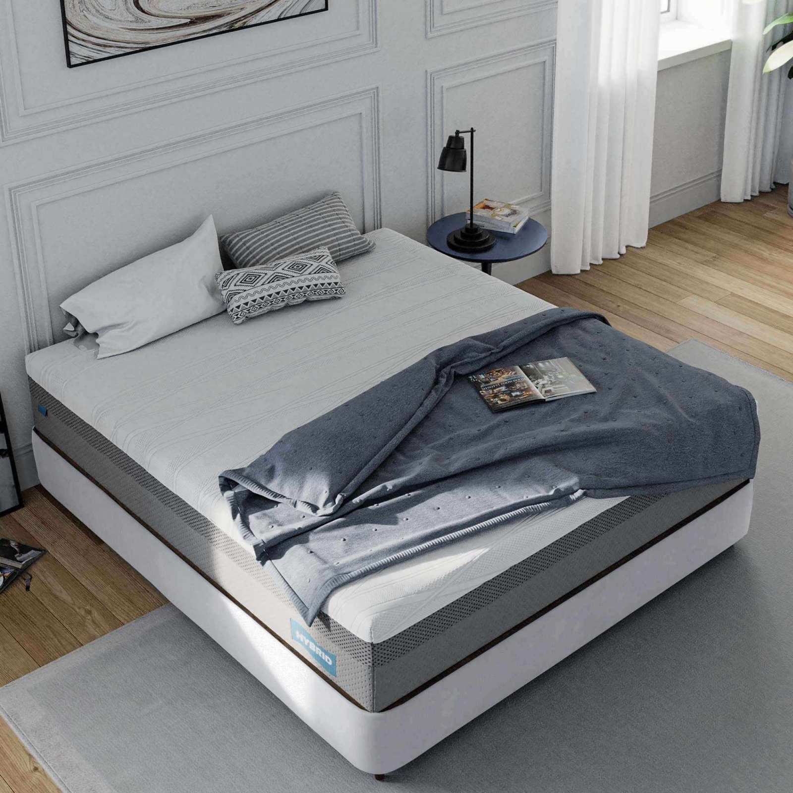 Matelas hybride BAMBOO 160 x 200 cm ressorts ensachés et mémoire de forme épaisseur 30 cm