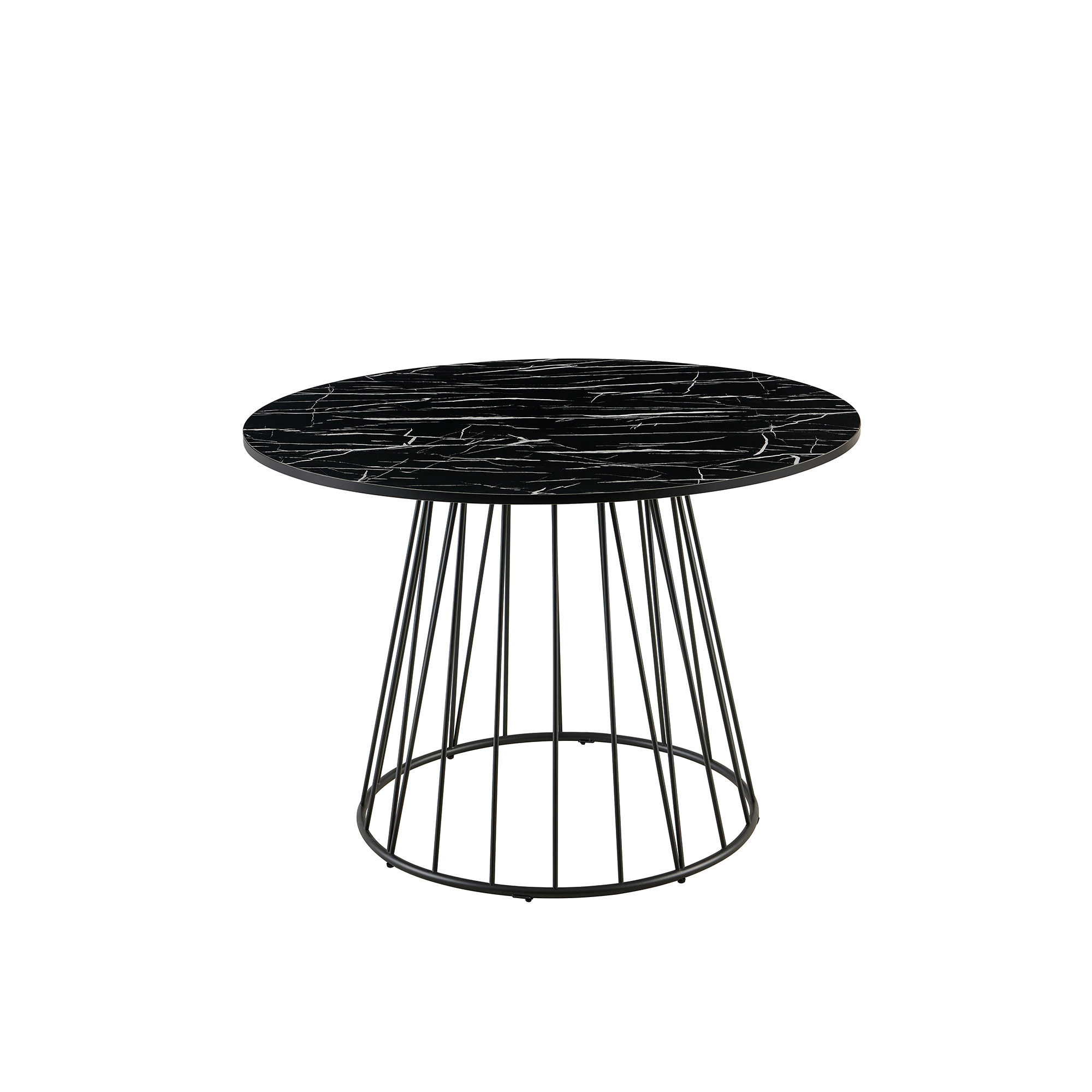 Table à manger ronde design effet marbre pied central en métal noir