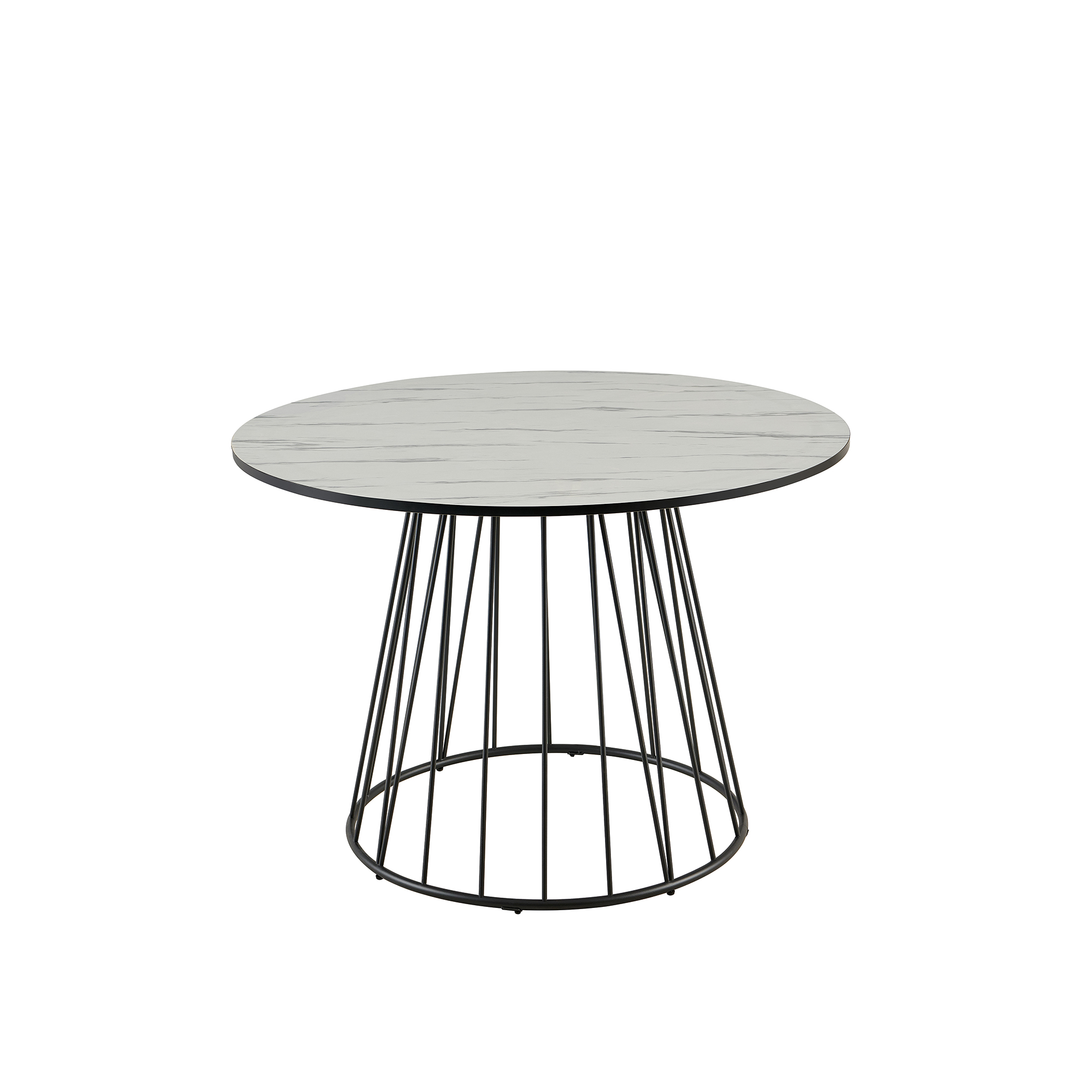 Table à manger ronde effet marbre blanc pied central design métal noir