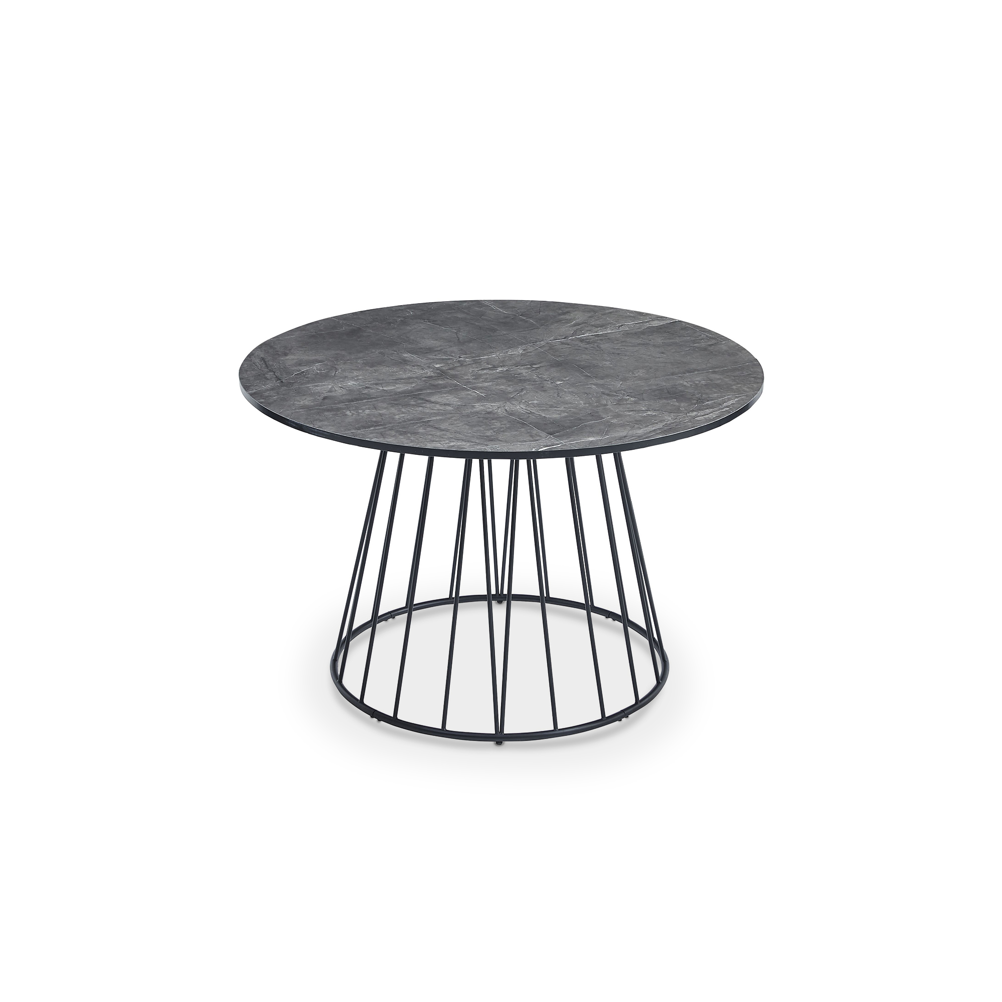 Table à manger ronde effet marbre gris pied central design métal noir