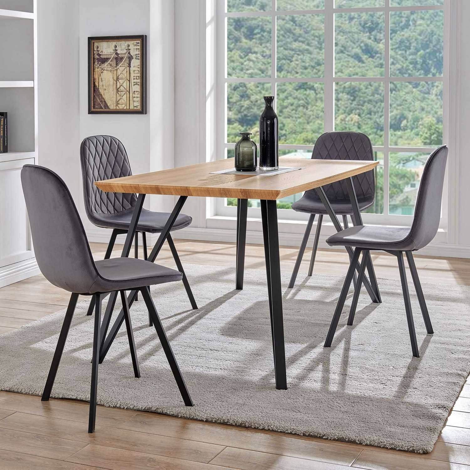 Ensemble table à manger + 4 chaises design en tissu gris
