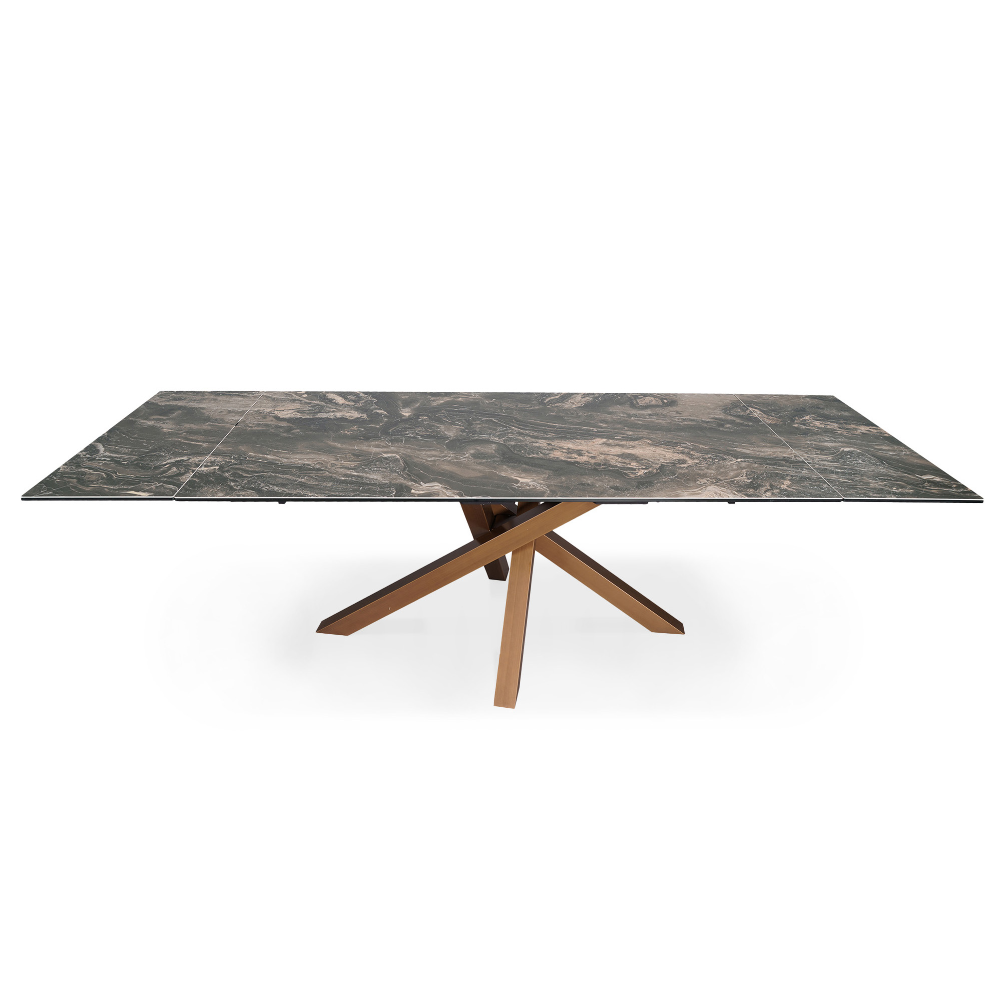 Table à manger rectangulaire extensible effet marbre gris pieds en métal doré
