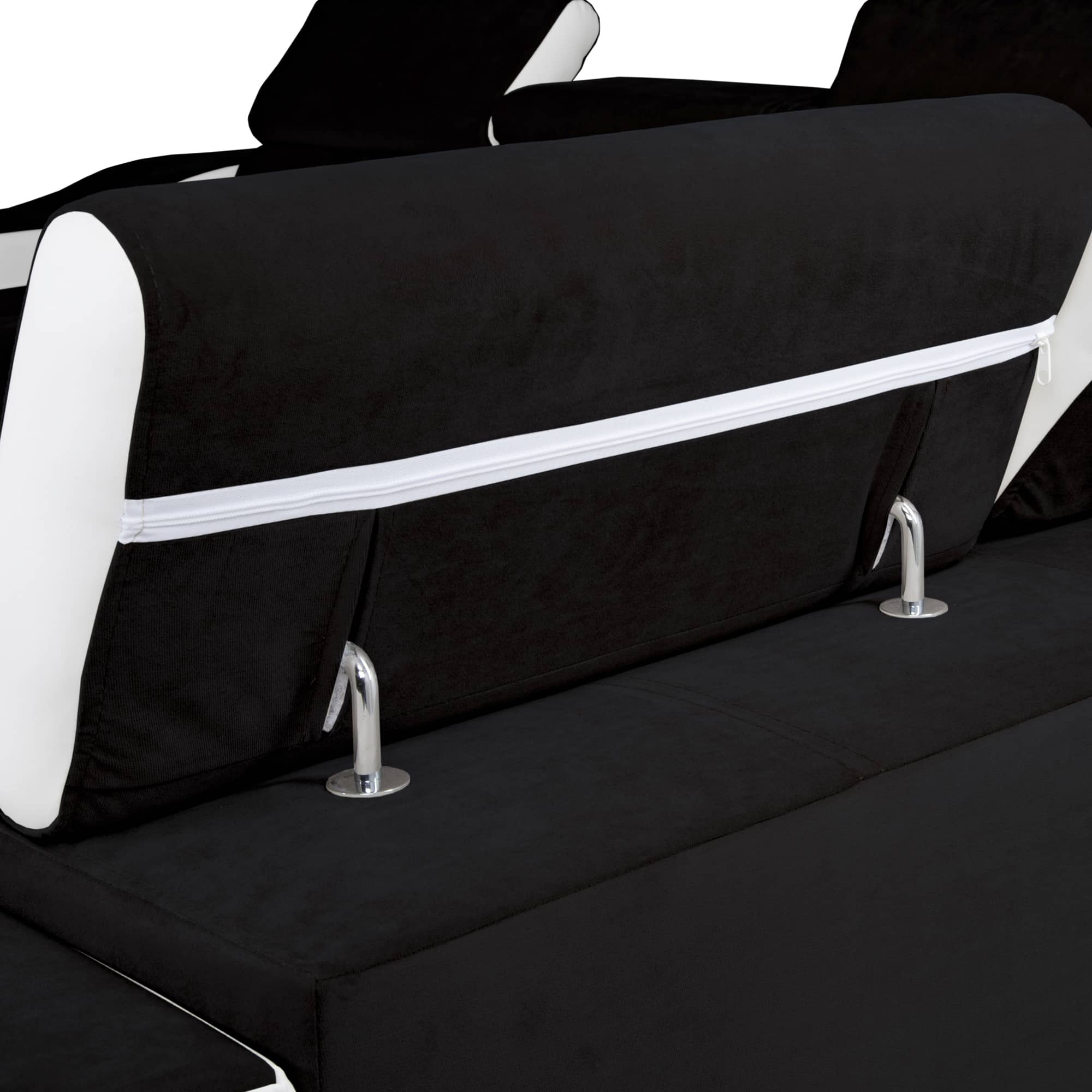 Canapé d’angle convertible réversible en tissu noir et simili blanc