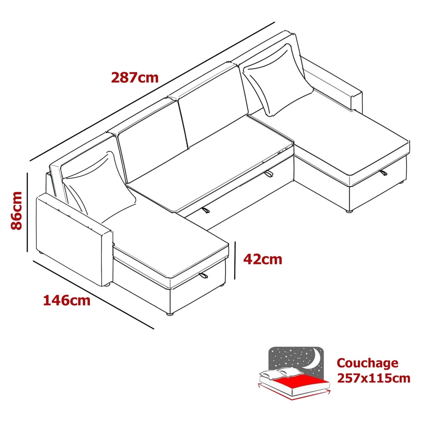 Canapé d’angle convertible coffre de rangement en tissu gris