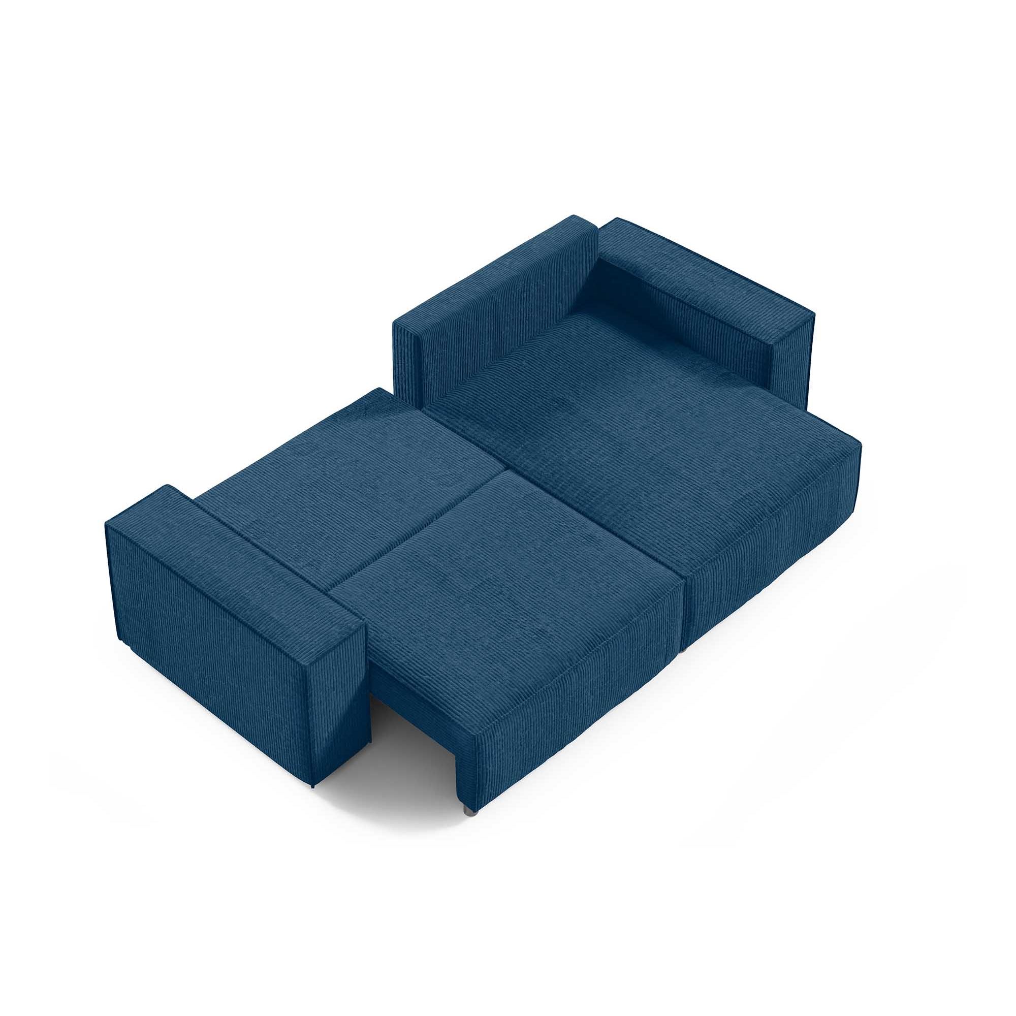 Canapé d'angle convertible et réversible avec coffre en velours côtelé bleu