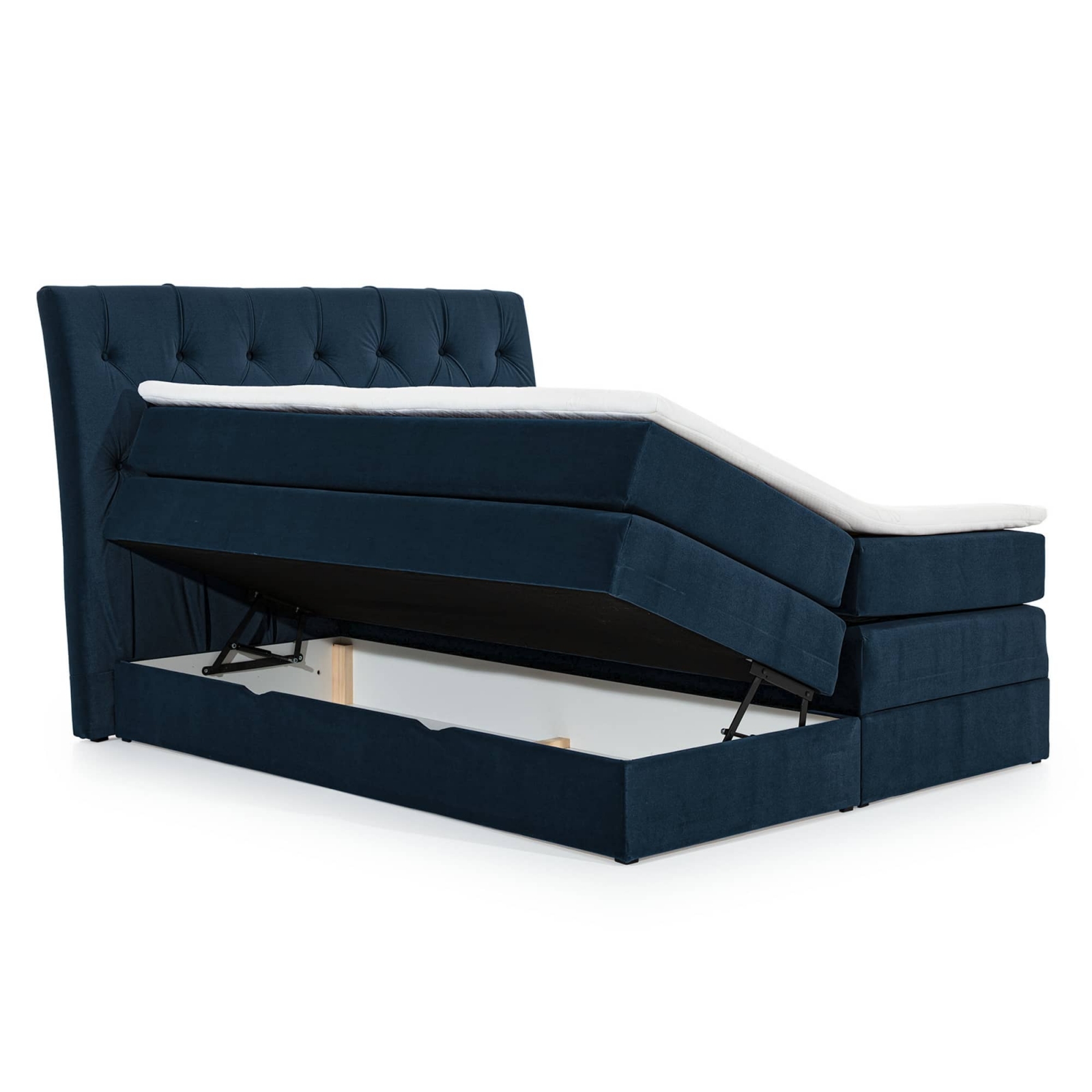 Lit boxspring 140x200 avec coffre de rangement en velours bleu foncé MATEO