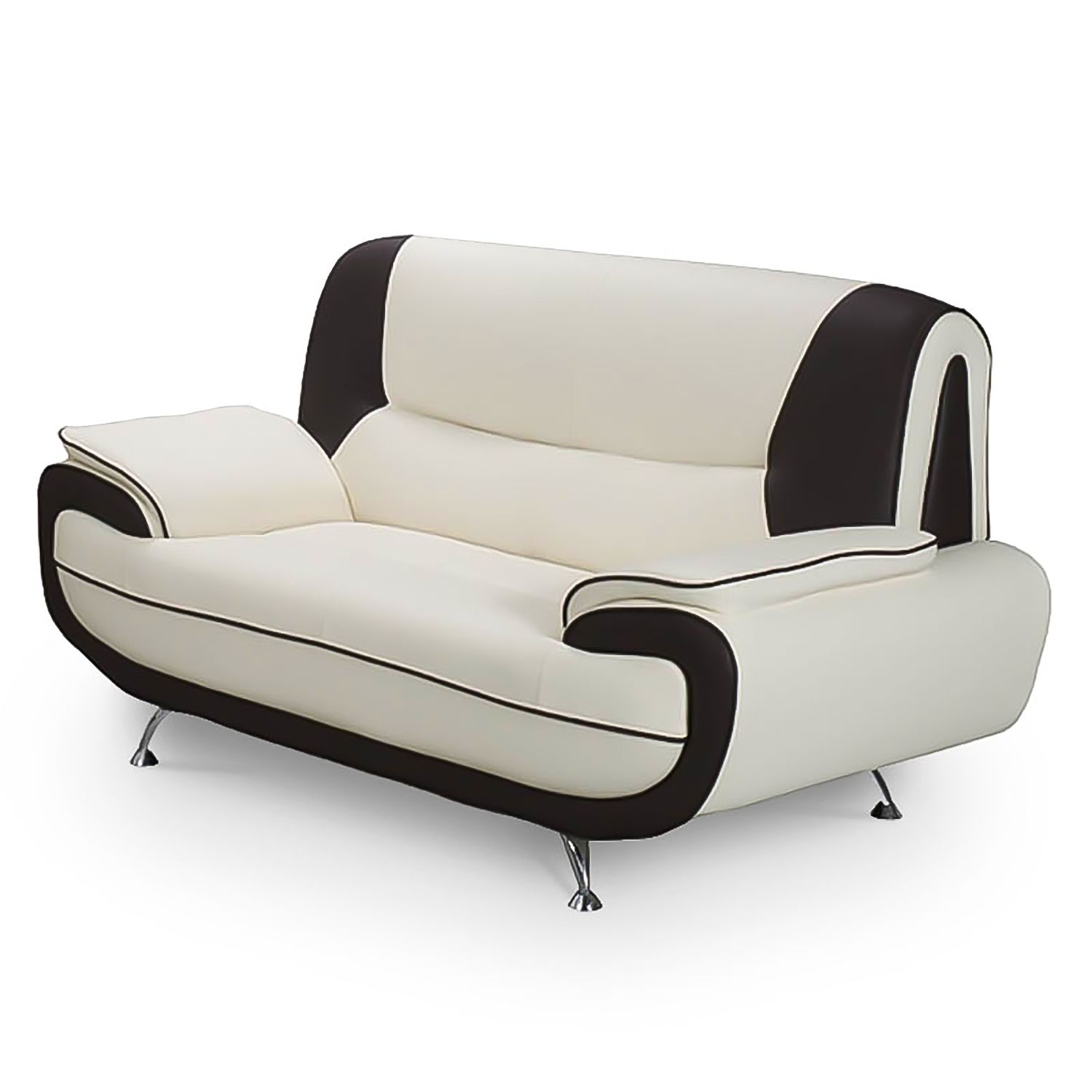 Canapé design 2 places en simili cuir blanc et noir