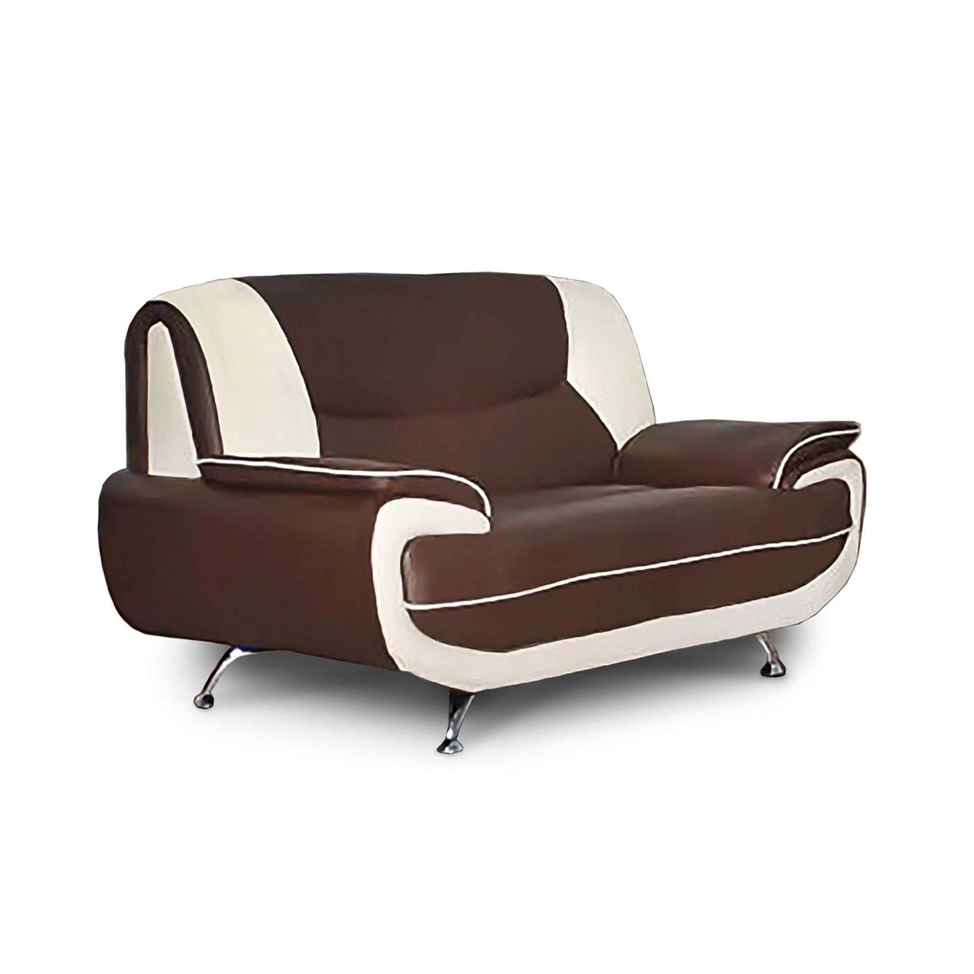 Canapé design 2 places en simili cuir marron et blanc