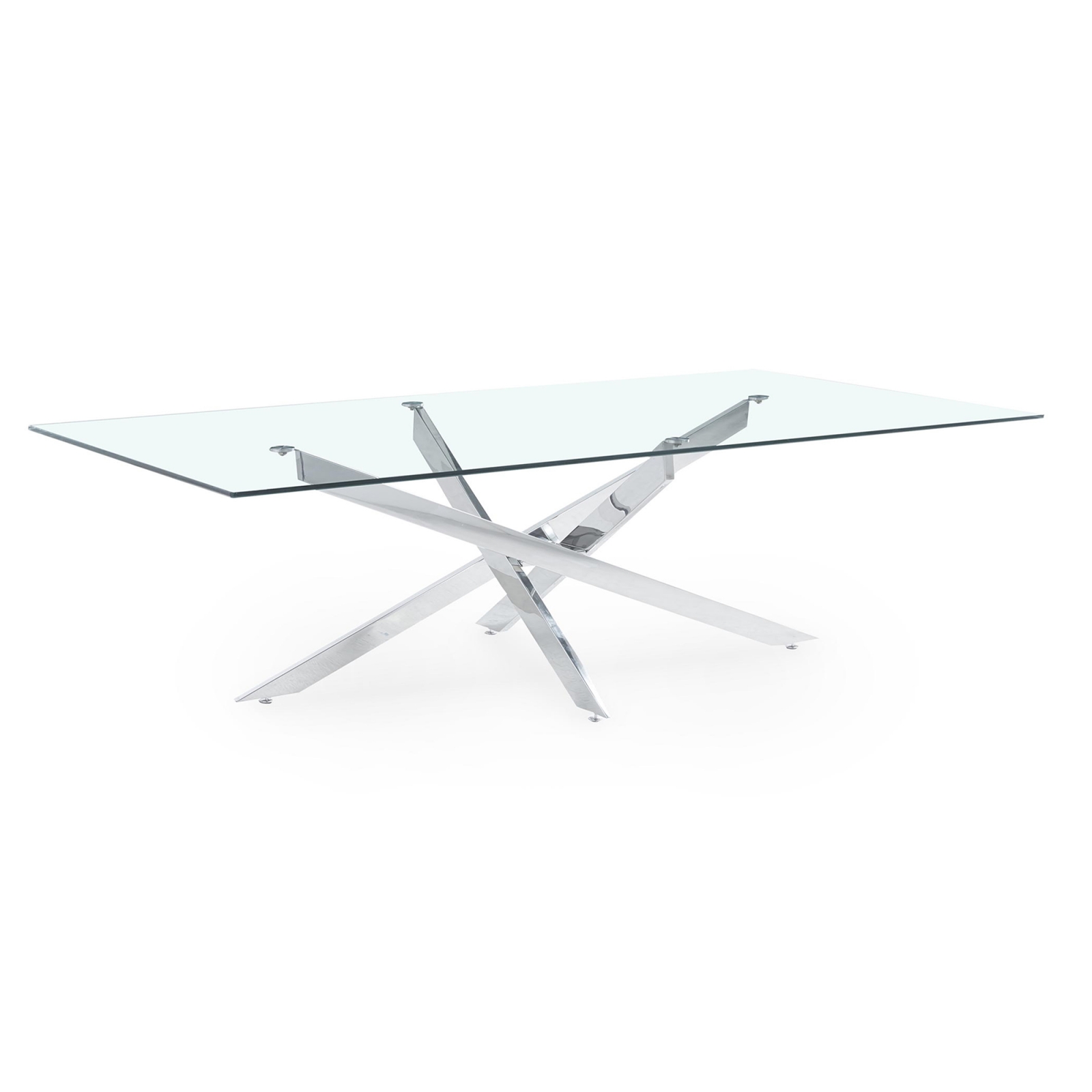 Table basse design rectangulaire en verre pieds argentés