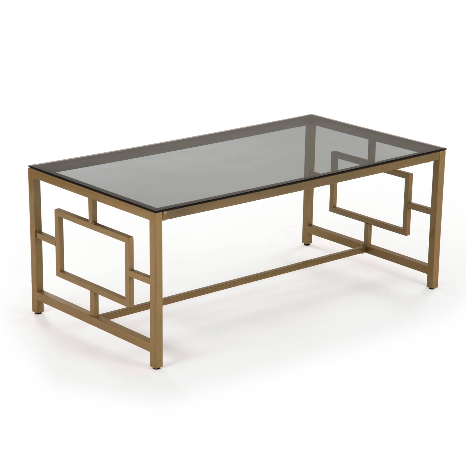 Table basse rectangulaire en verre noir et métal doré