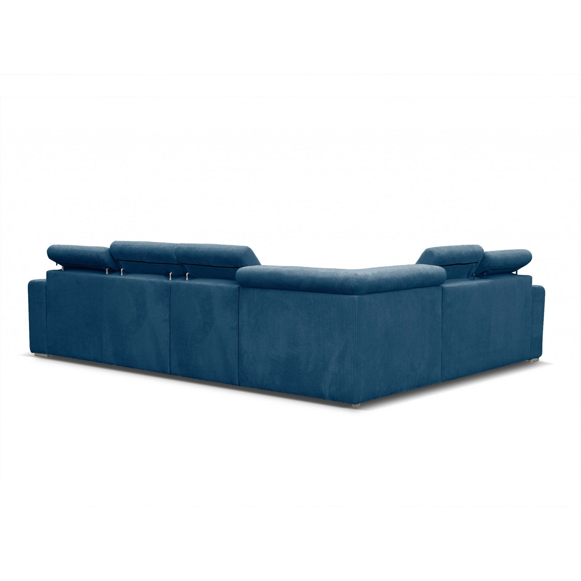 Canapé d'angle réversible et convertible en velours côtelé bleu