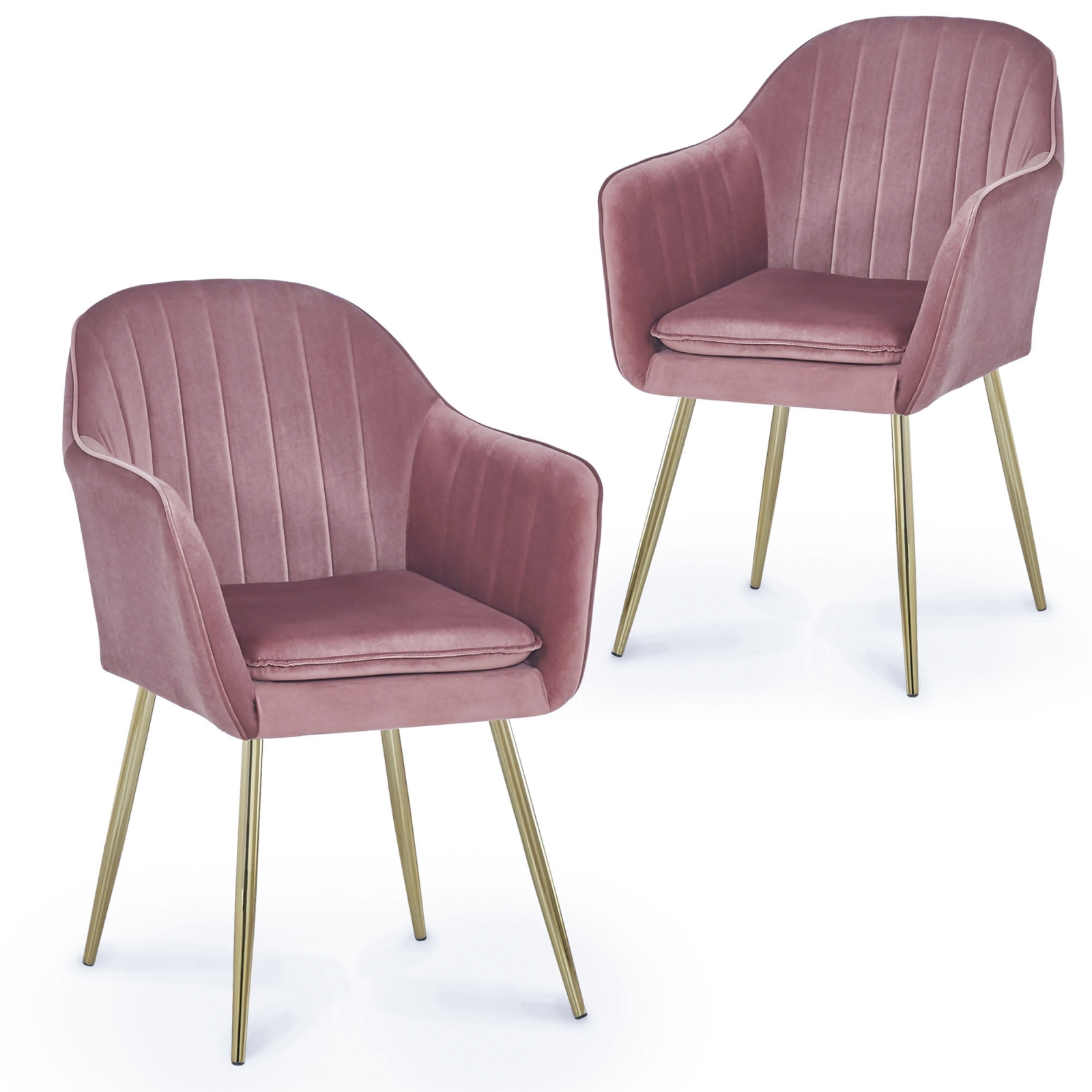 Lot de 2 chaises design avec accoudoirs en velours rose