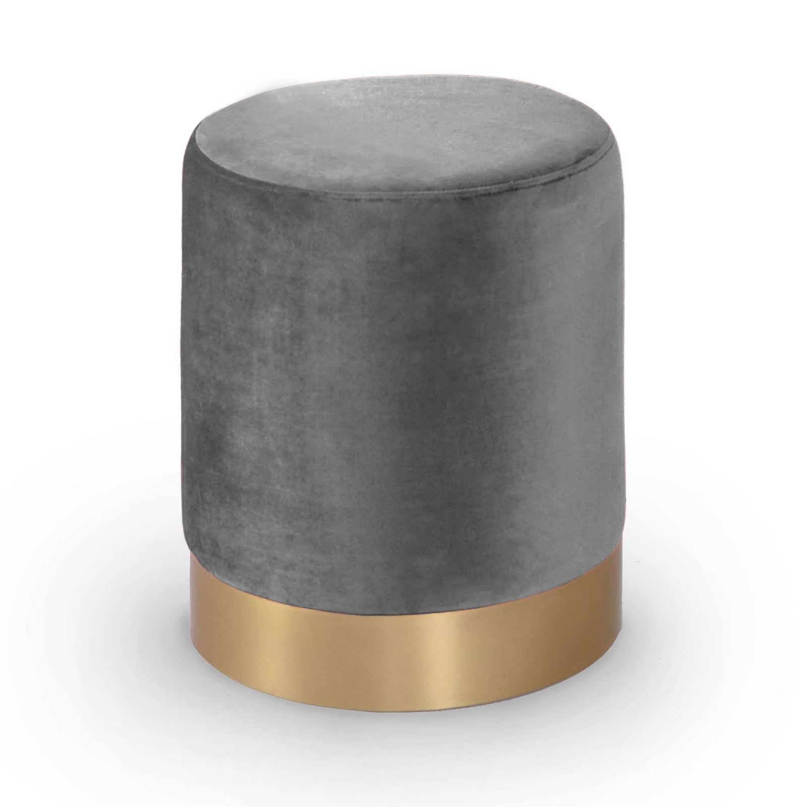 Pouf rond en velours gris et métal doré