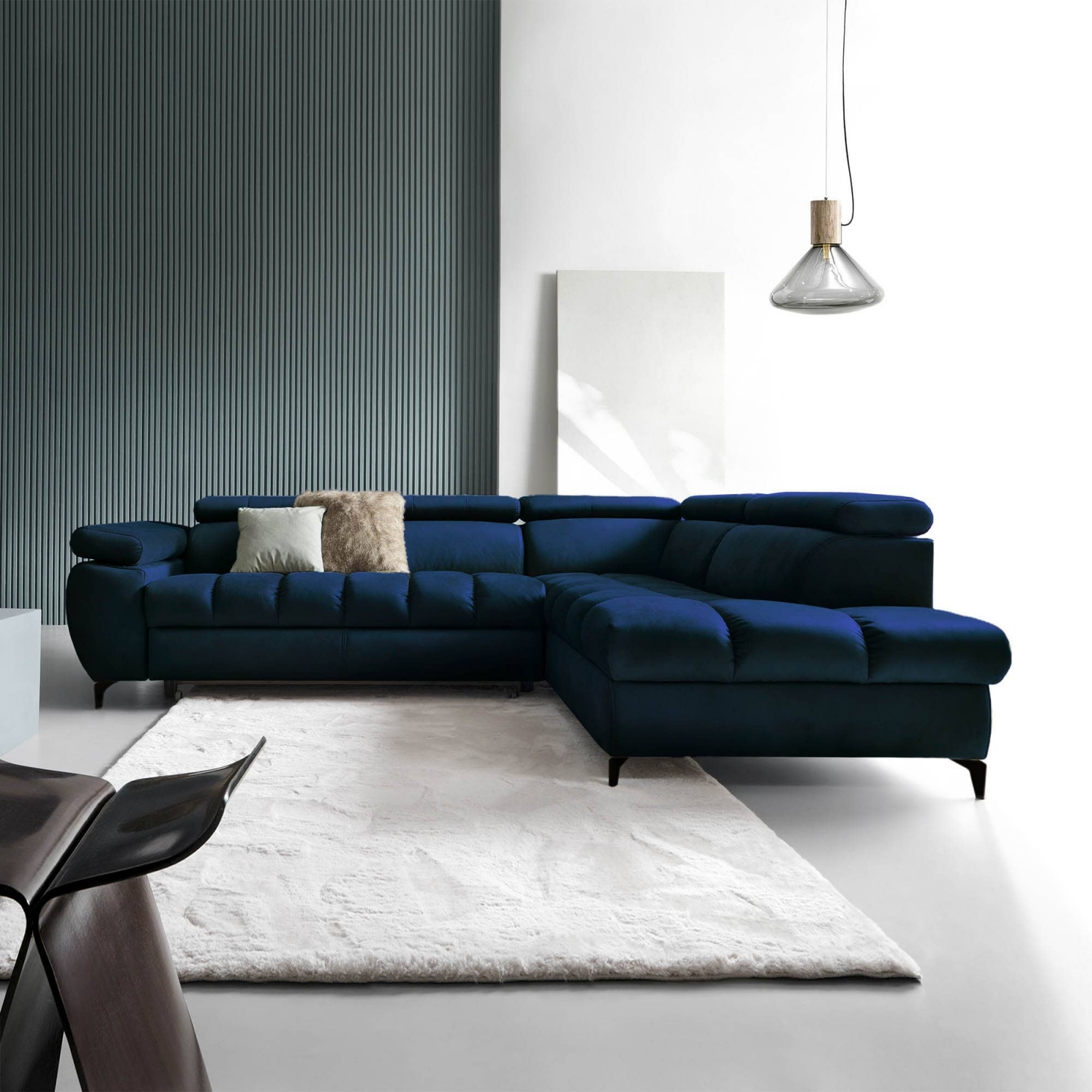 Canapé design convertible 3 places en velours bleu SALLY