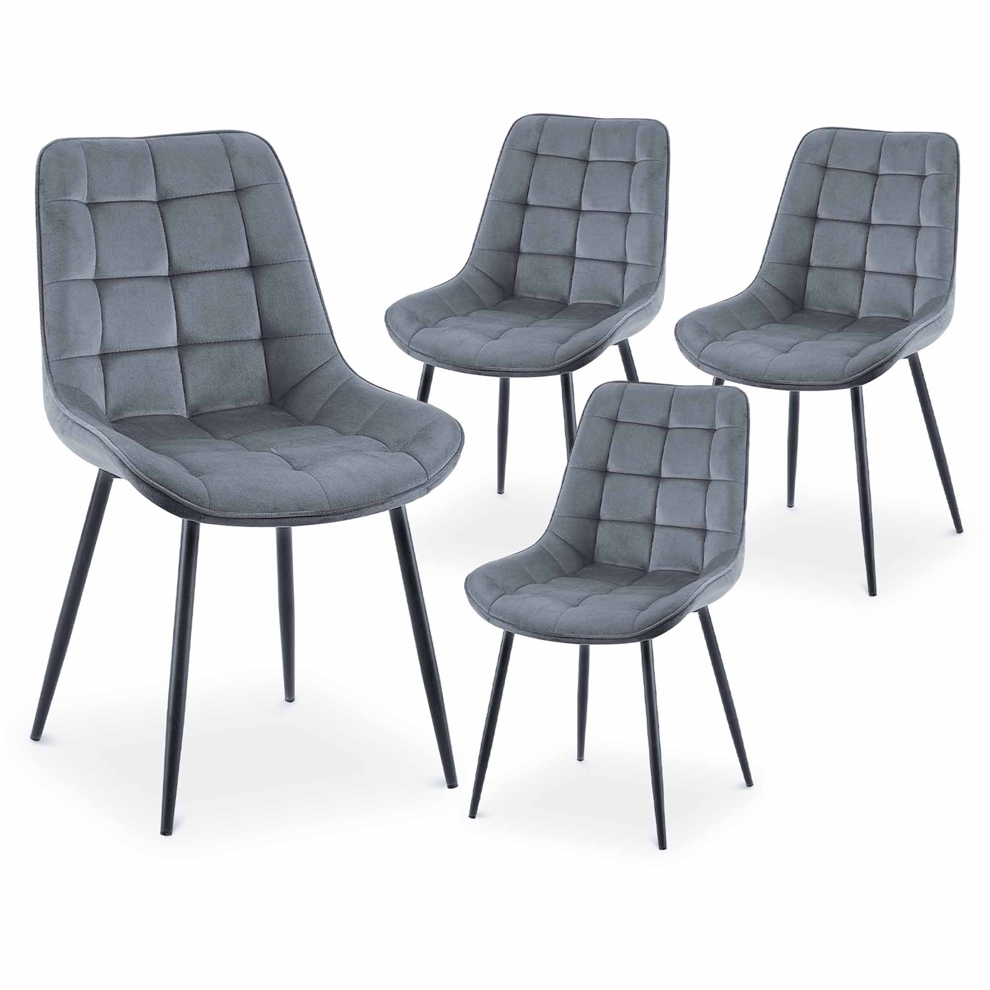 Lot de 4 chaises capitonnées en velours gris pieds en métal noir