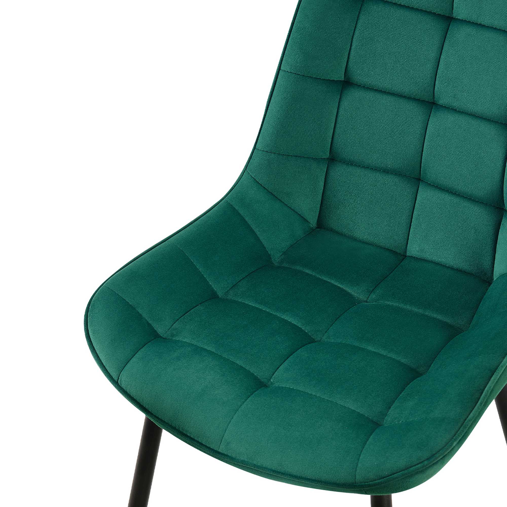 Lot de 4 chaises capitonnées en velours vert pieds en métal noir