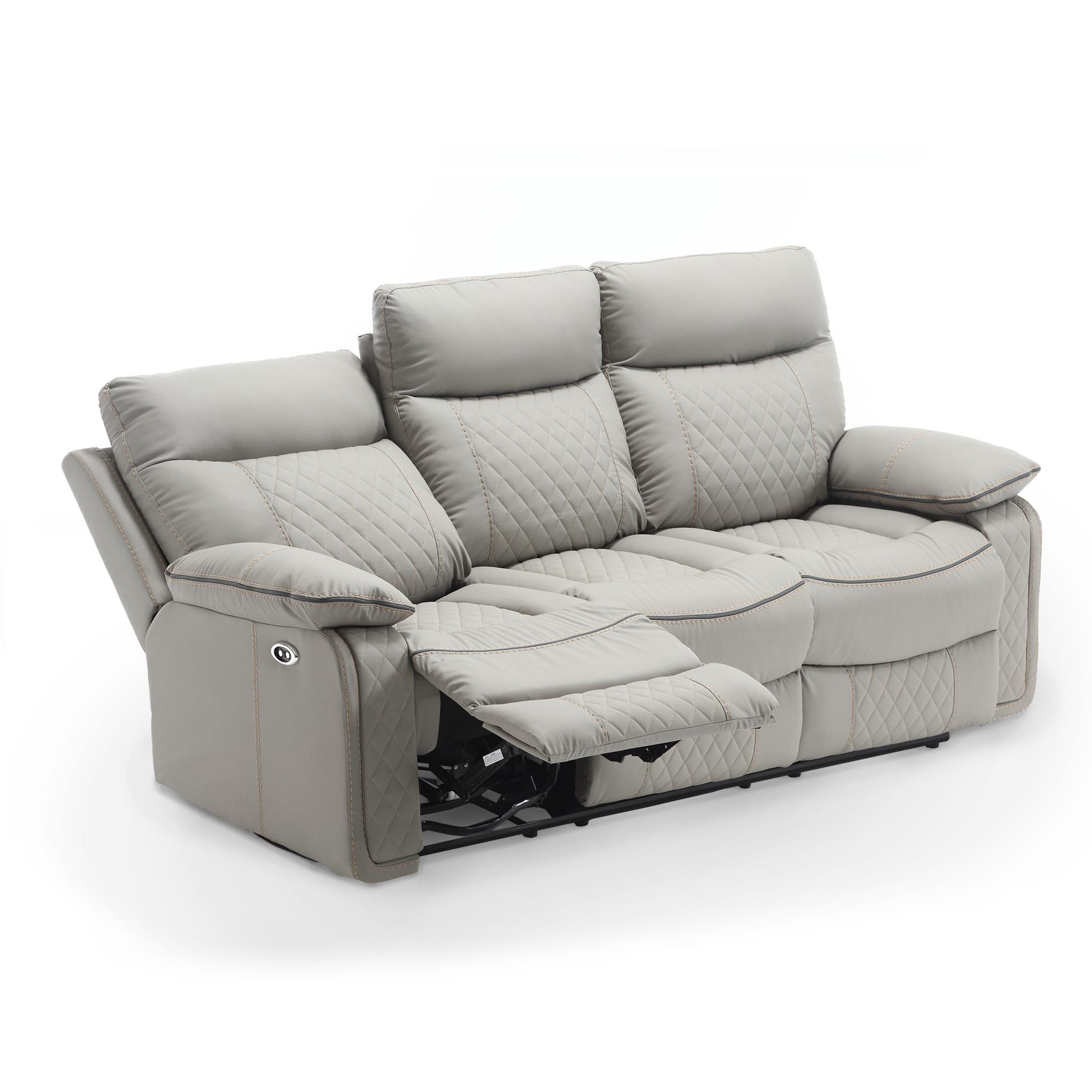Canapé 3 places relax électrique en simili cuir gris clair