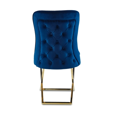 Lot de 2 chaises en velours bleu pieds en métal doré