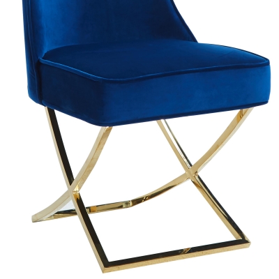 Lot de 2 chaises en velours bleu pieds en métal doré