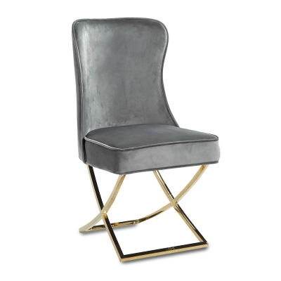 Lot de 2 chaises en velours gris pieds en métal doré