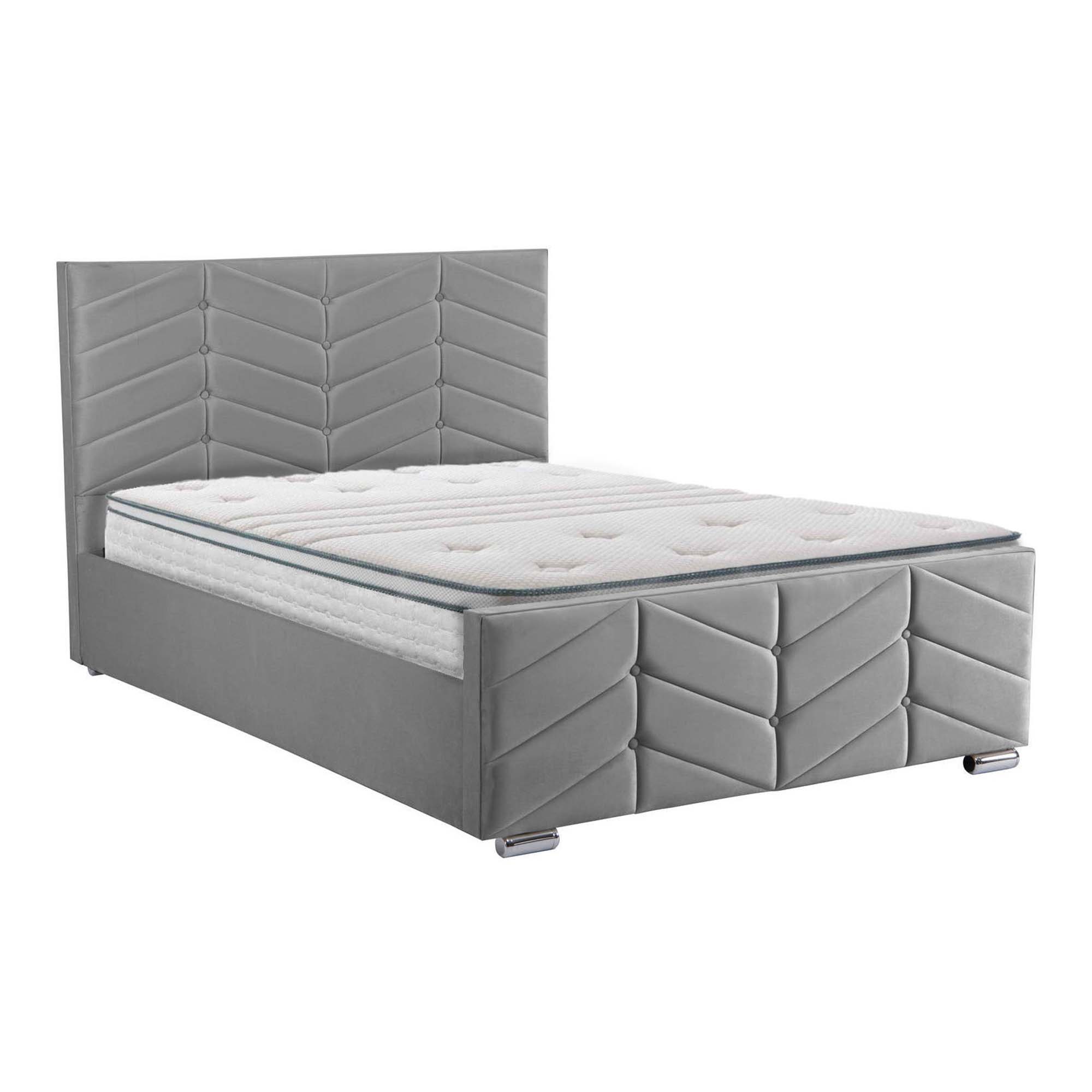 BOSCO - Lit coffre pour 2 personnes en velours gris 140x190 cm