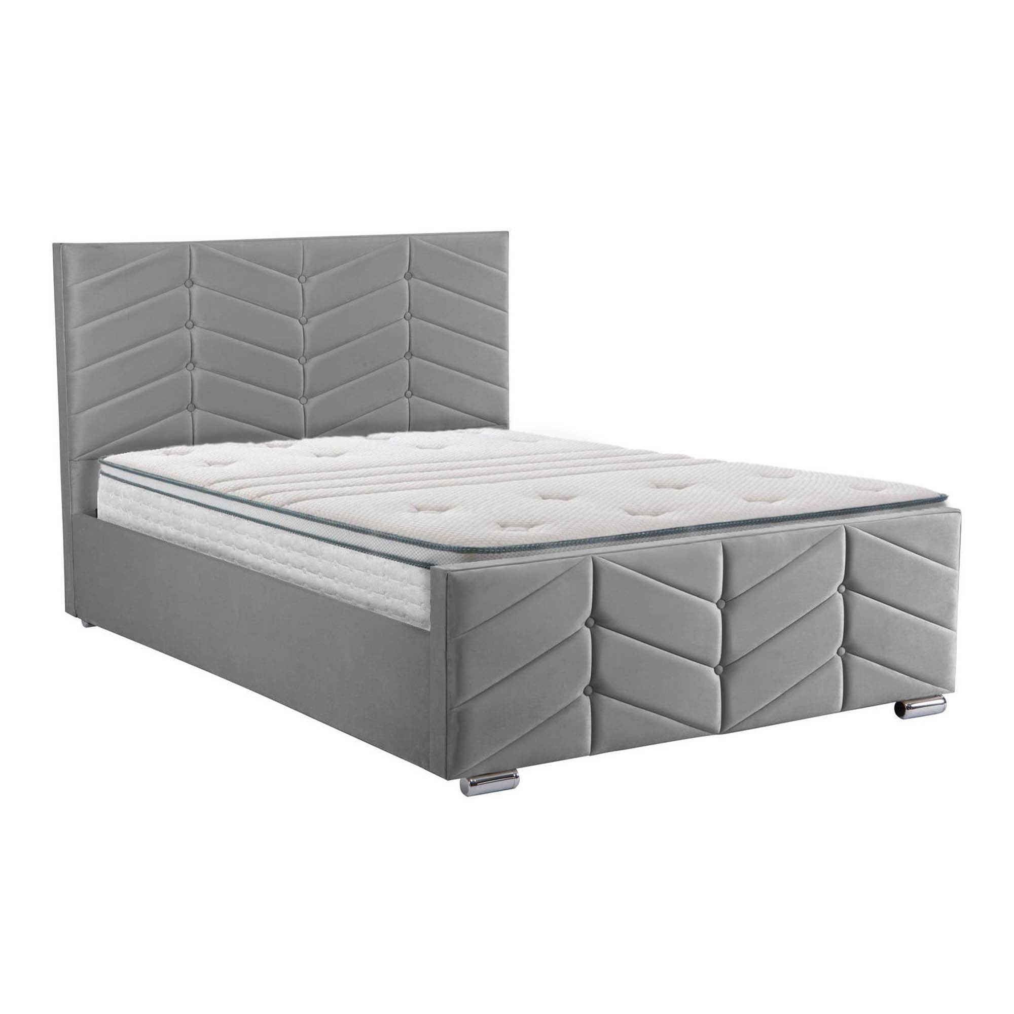 Lit coffre pour 2 personnes en velours gris 140x190 cm