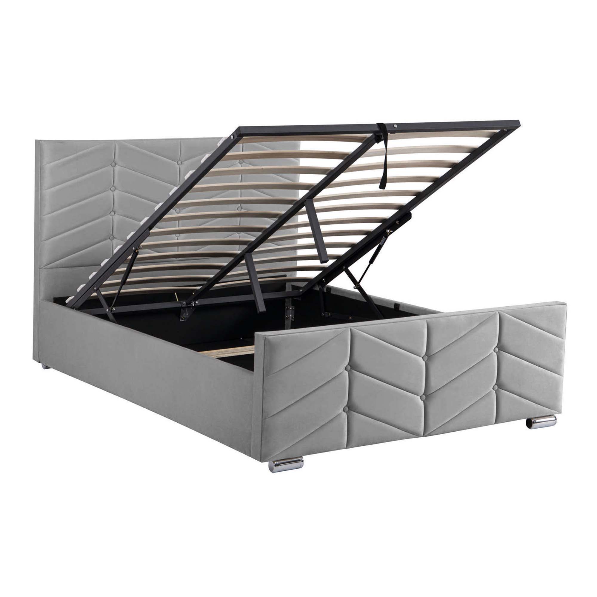 BOSCO - Lit coffre pour 2 personnes en velours gris 140x190 cm