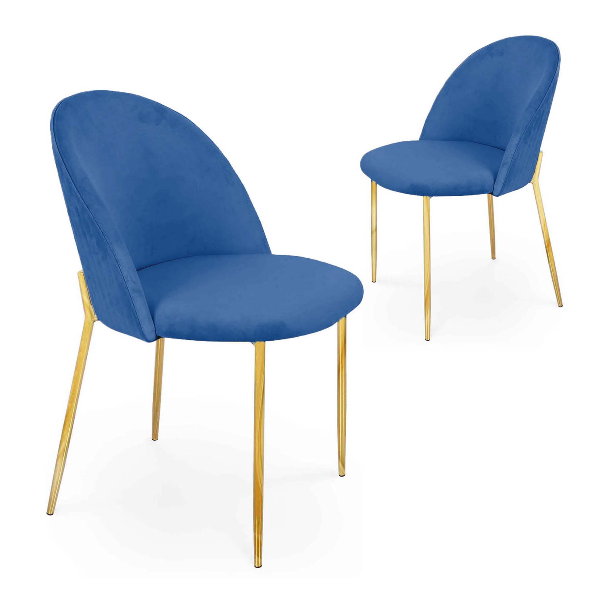 Lot de 2 chaises design en velours bleu et pieds dorés