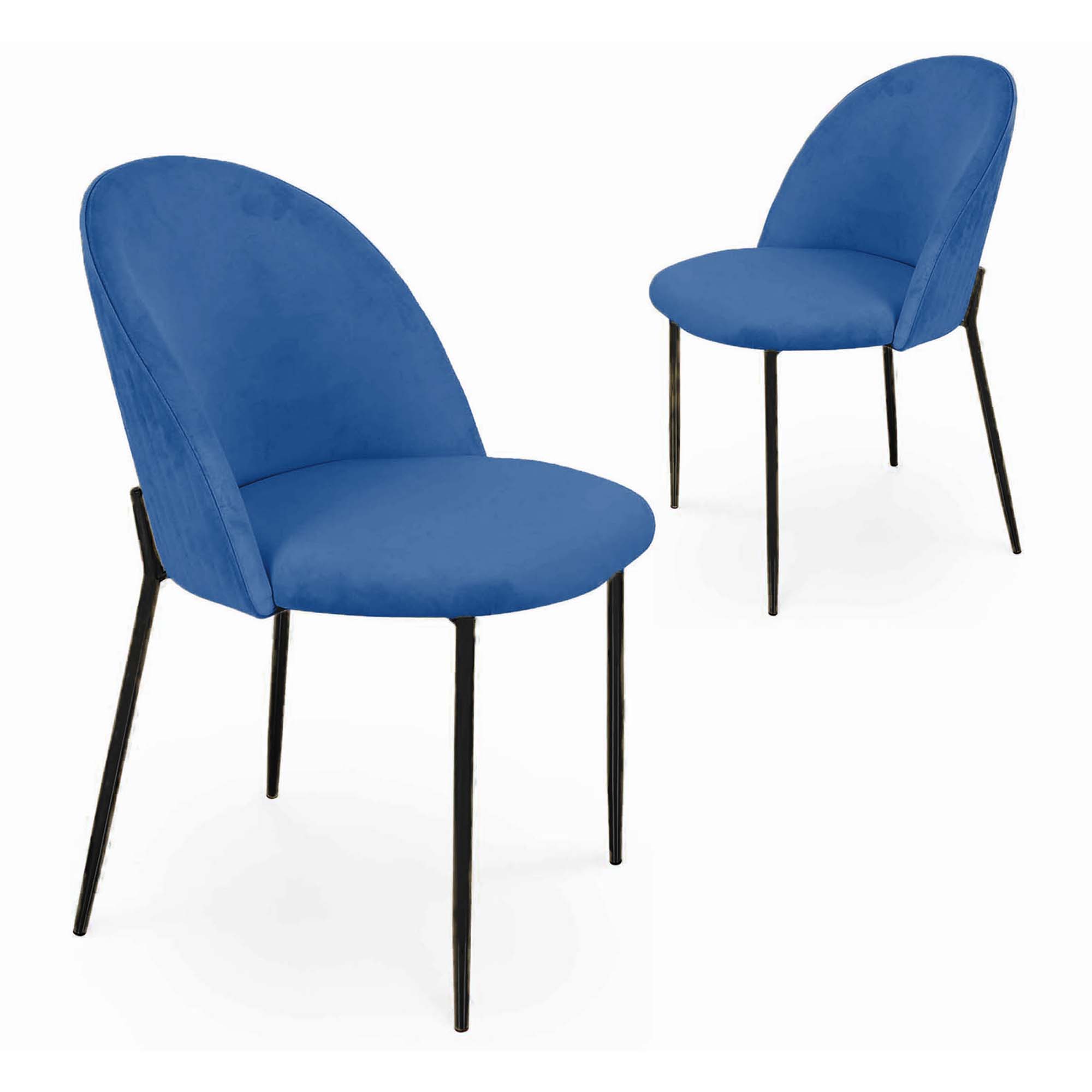 Lot de 2 chaises design en velours bleu et pieds noirs