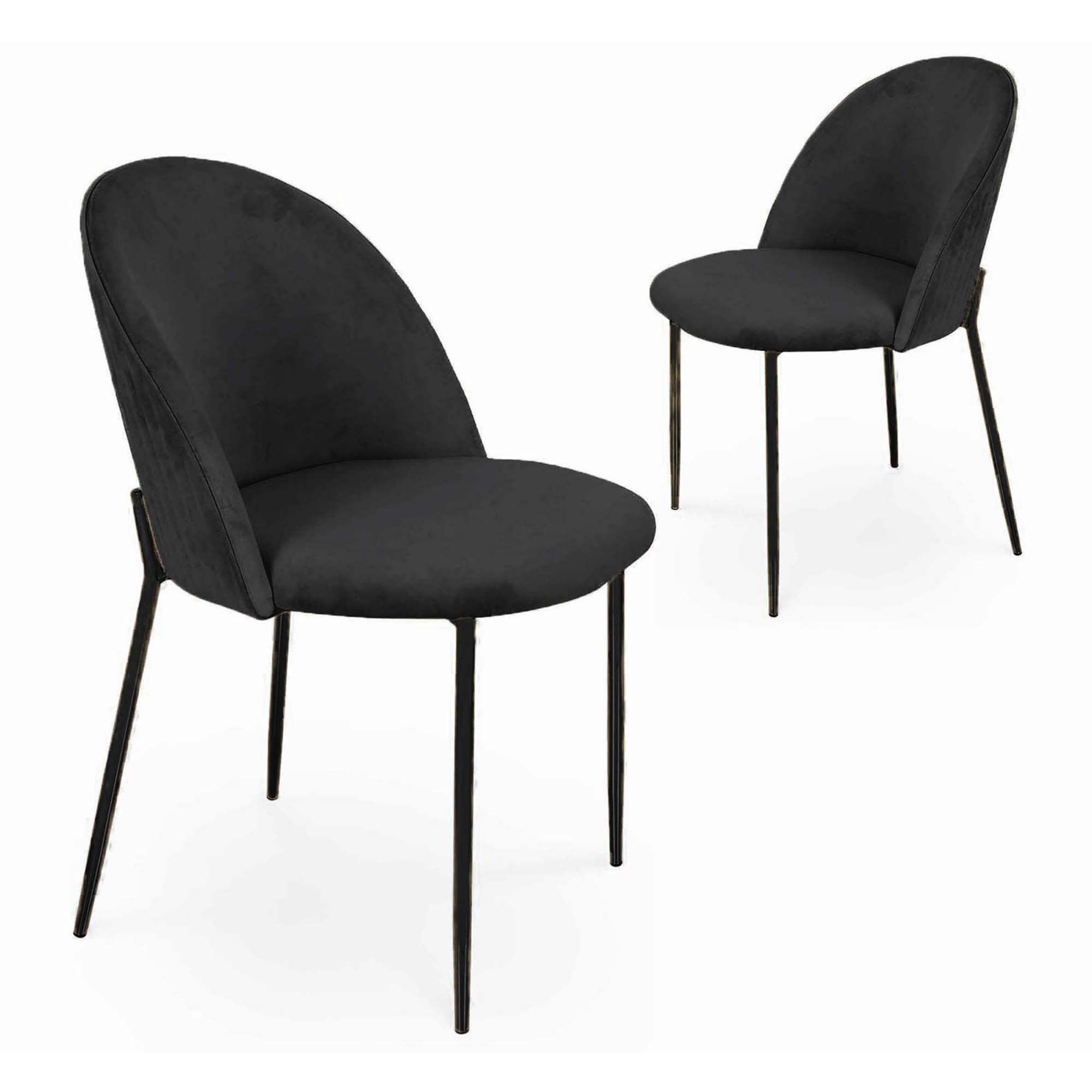 Lot de 2 chaises design en velours noir et pieds noirs