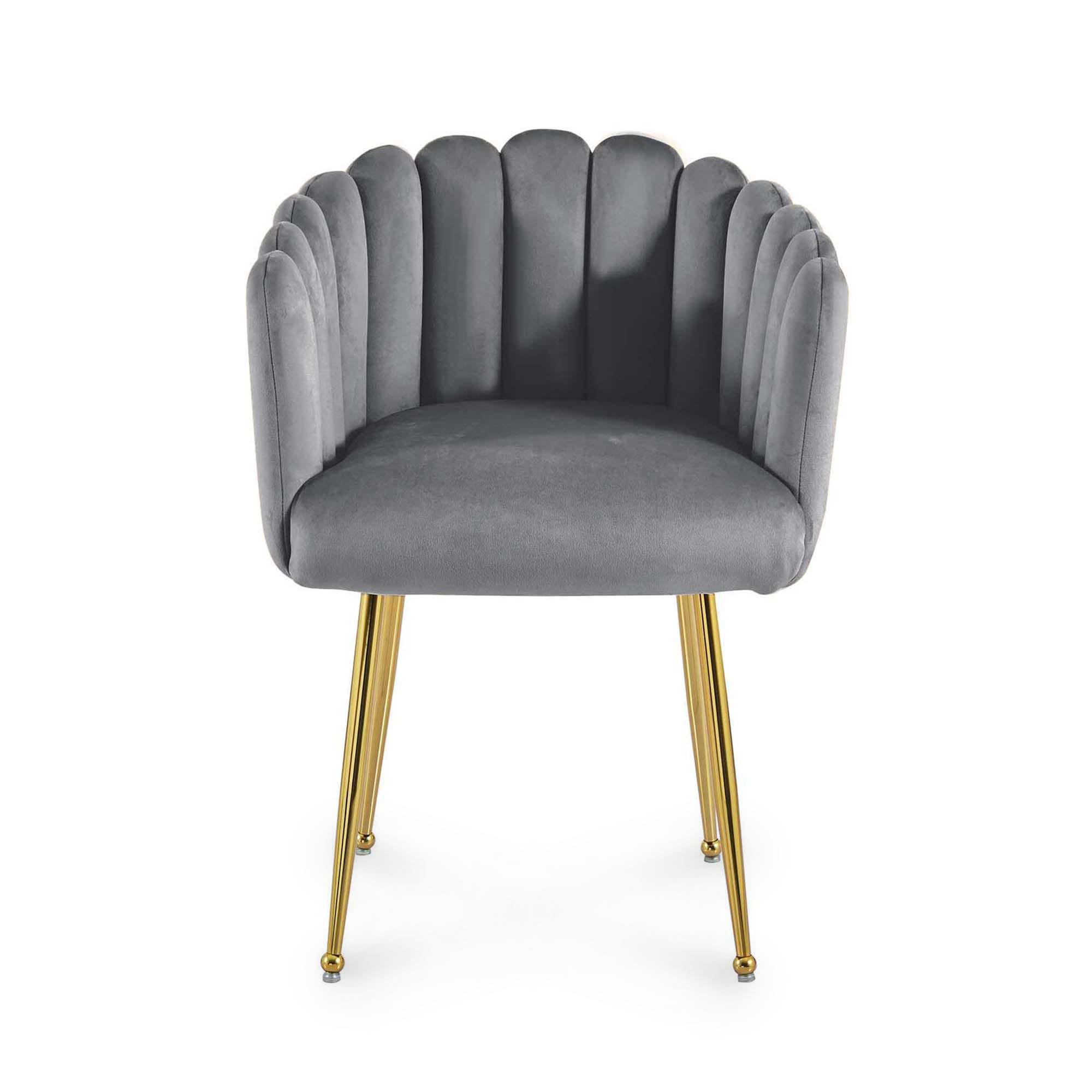 CALISTA - Chaise fauteuil en velours gris et pieds dorés