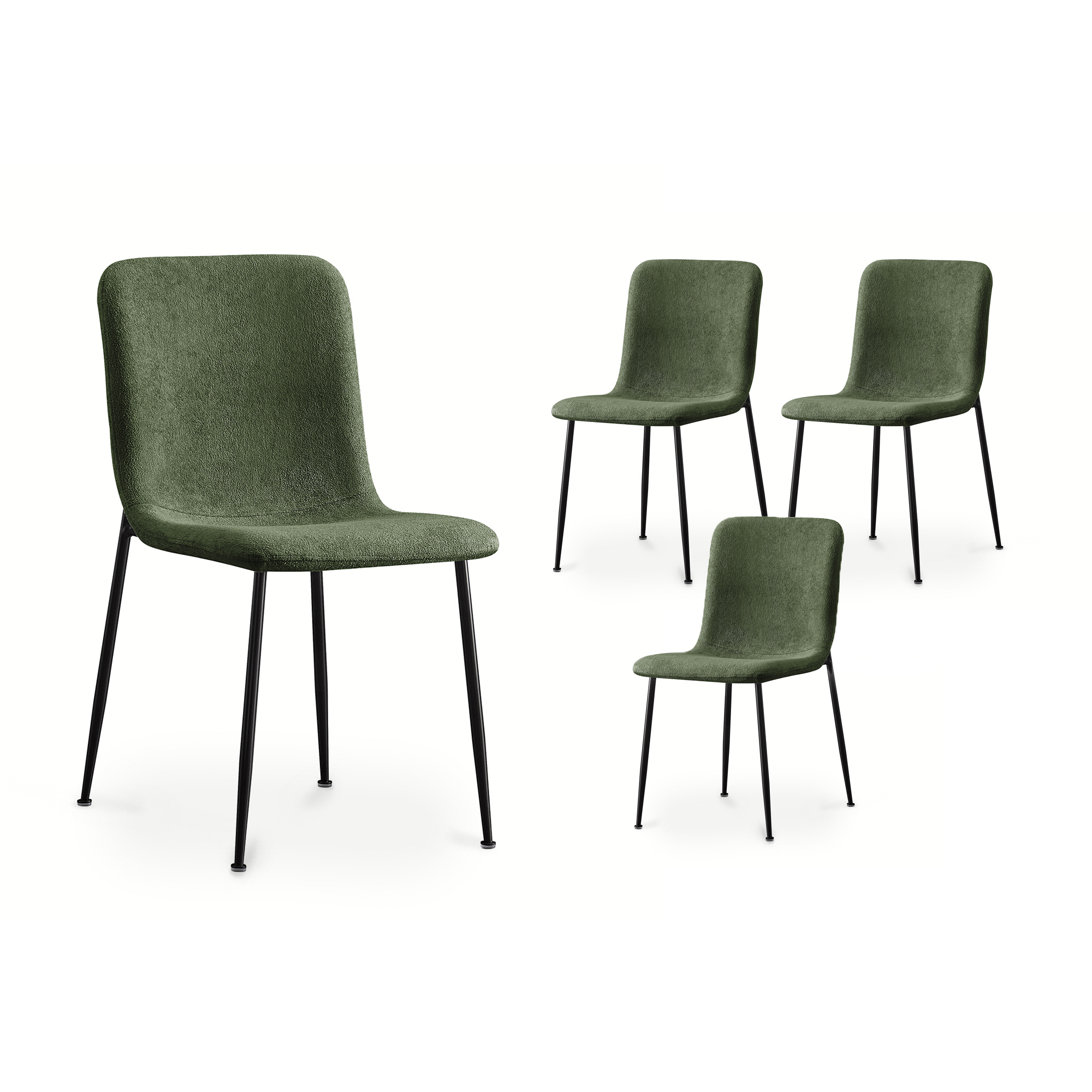 Lot de 4 chaises effet peau de mouton vert pieds métal noir