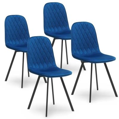 Lot de 4 chaises en tissu bleu velours
