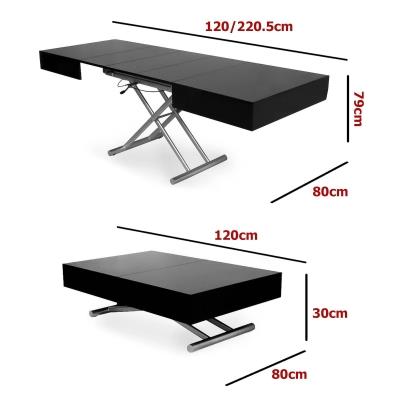 Table basse laquée noir relevable extensible