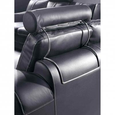 Canapé d'angle réversible en cuir noir et 2 poufs
