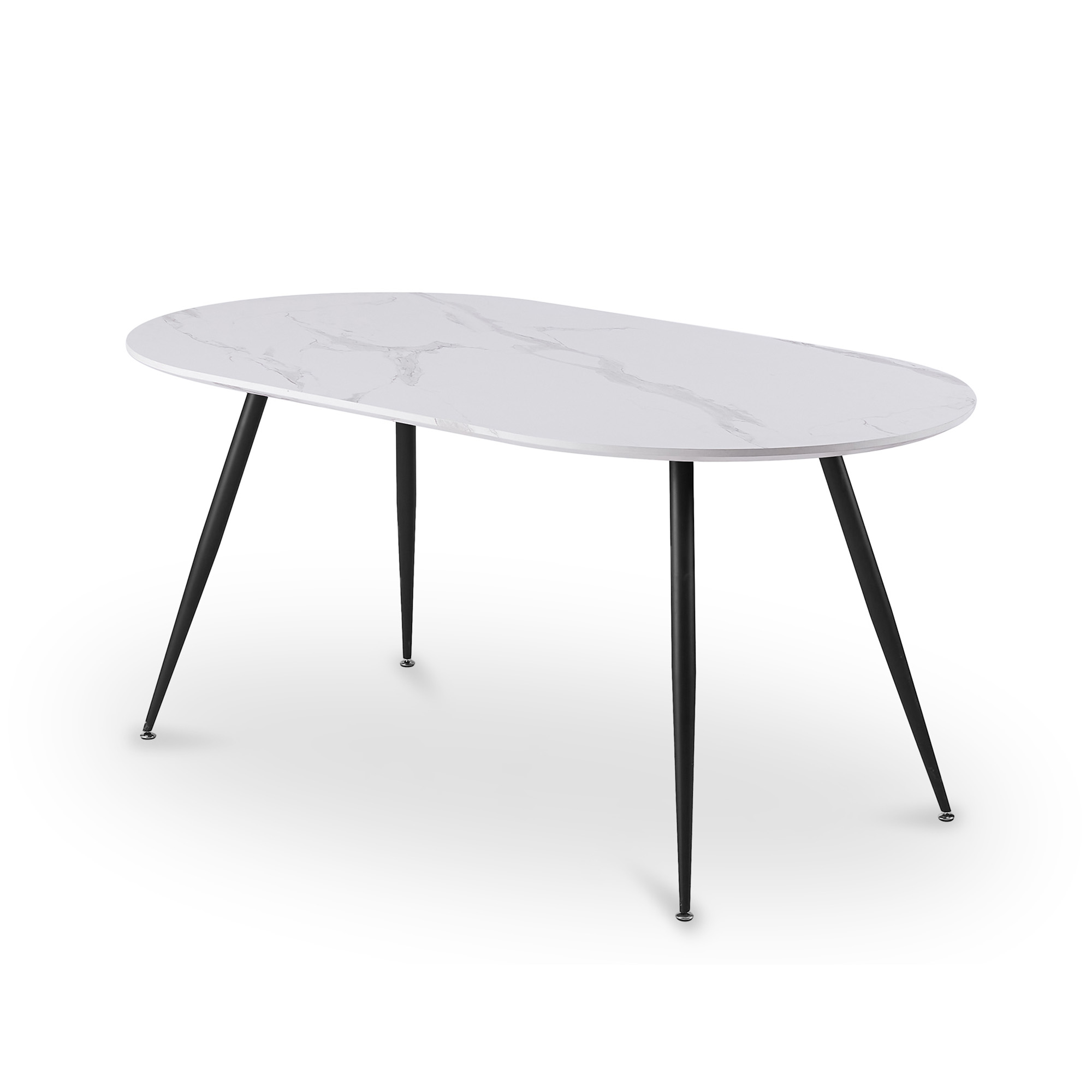 Table à manger design ovale effet marbre blanc